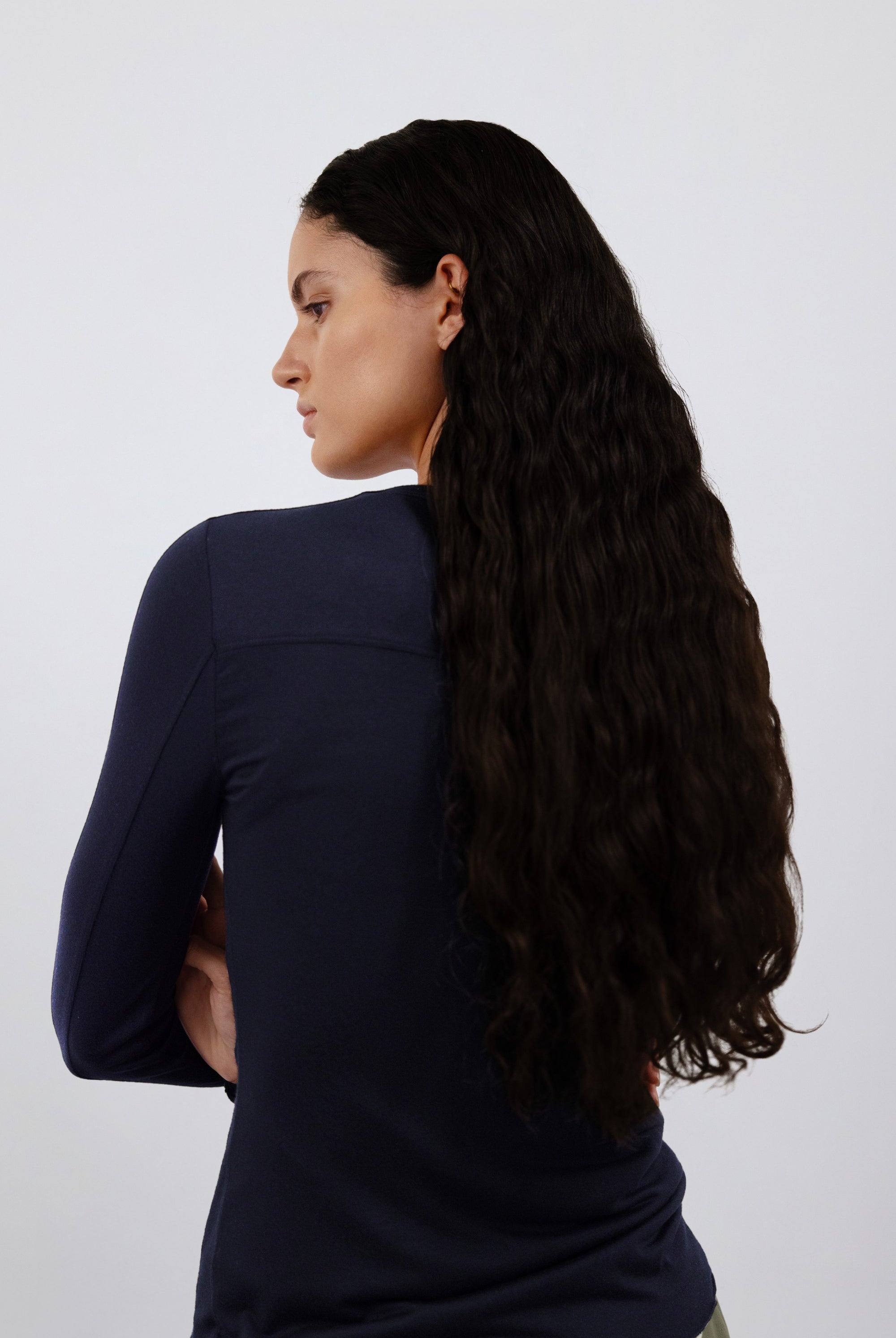 The Max in Essential Black 95% micromodal with 5% elastane. Shown on model. Back view.