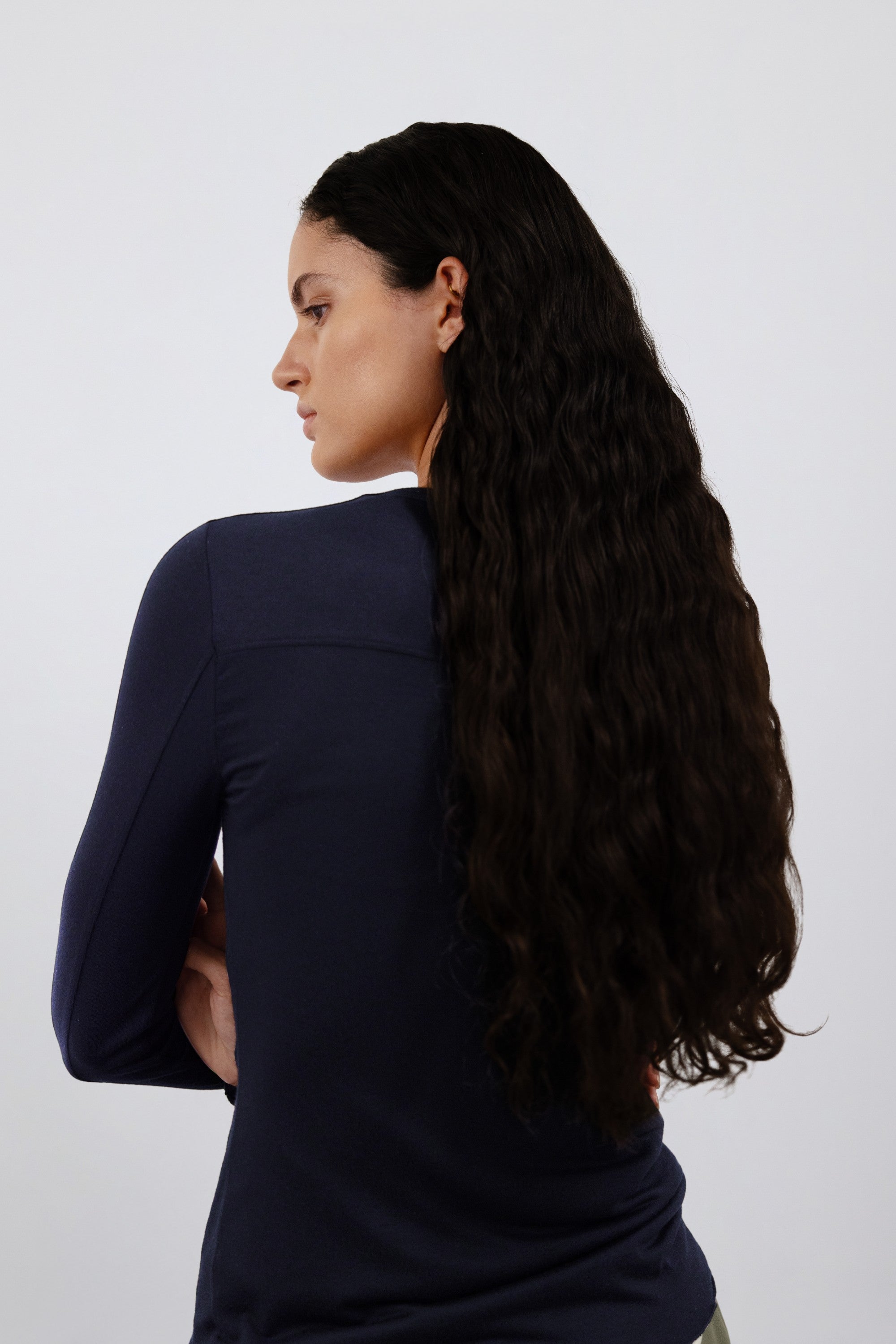 The Max in Essential Black 95% micromodal with 5% elastane. Shown on model. Back view.