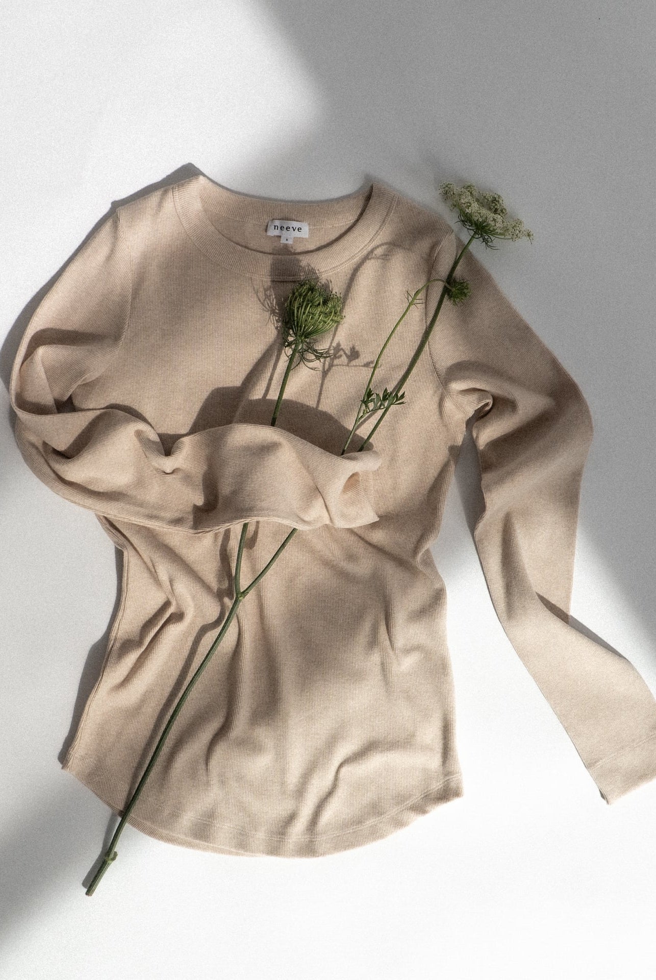 The Ella Beige Melange long sleeve top - front view