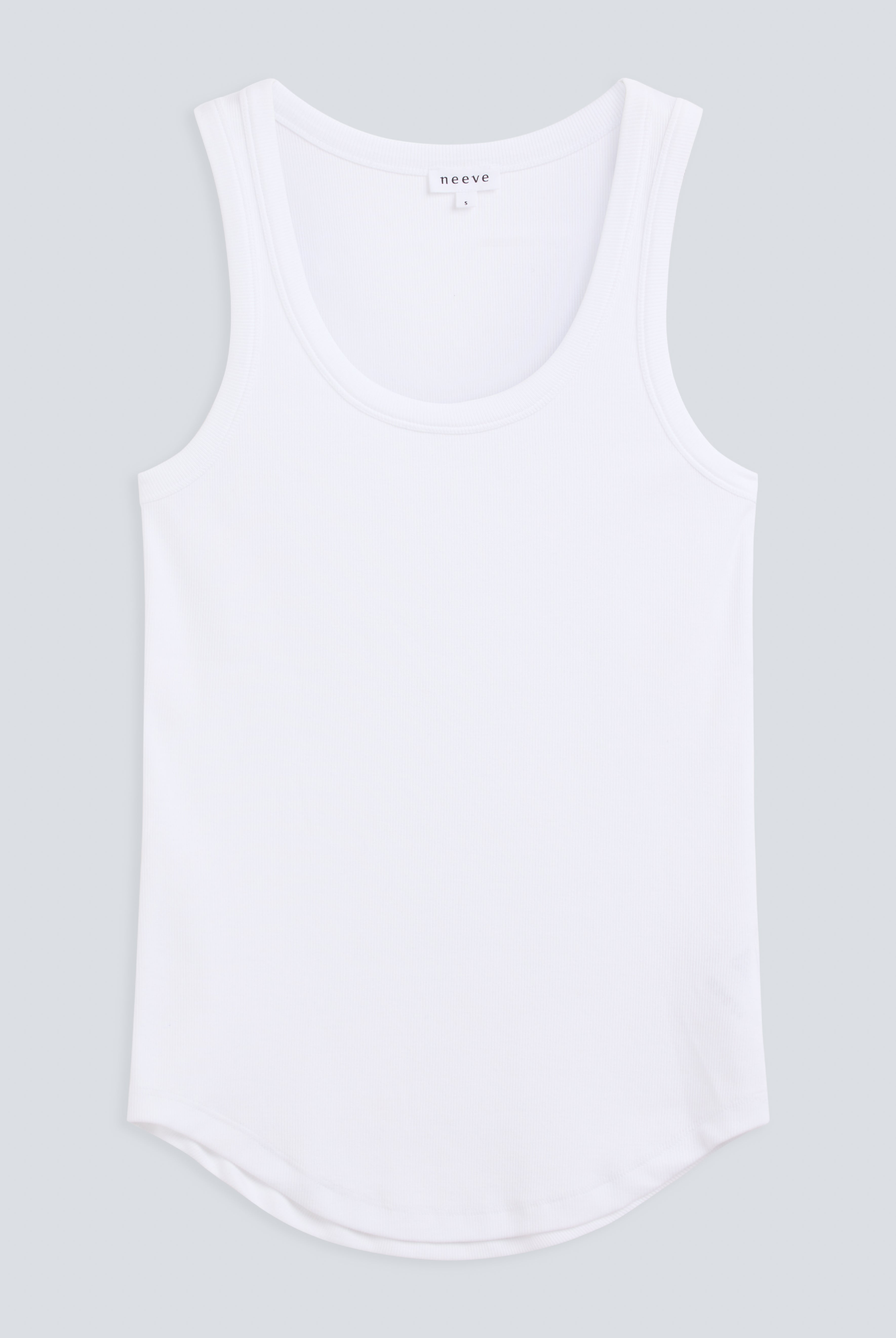 The Josie organic cotton tank top in crispy white, front view. GOTS-certified