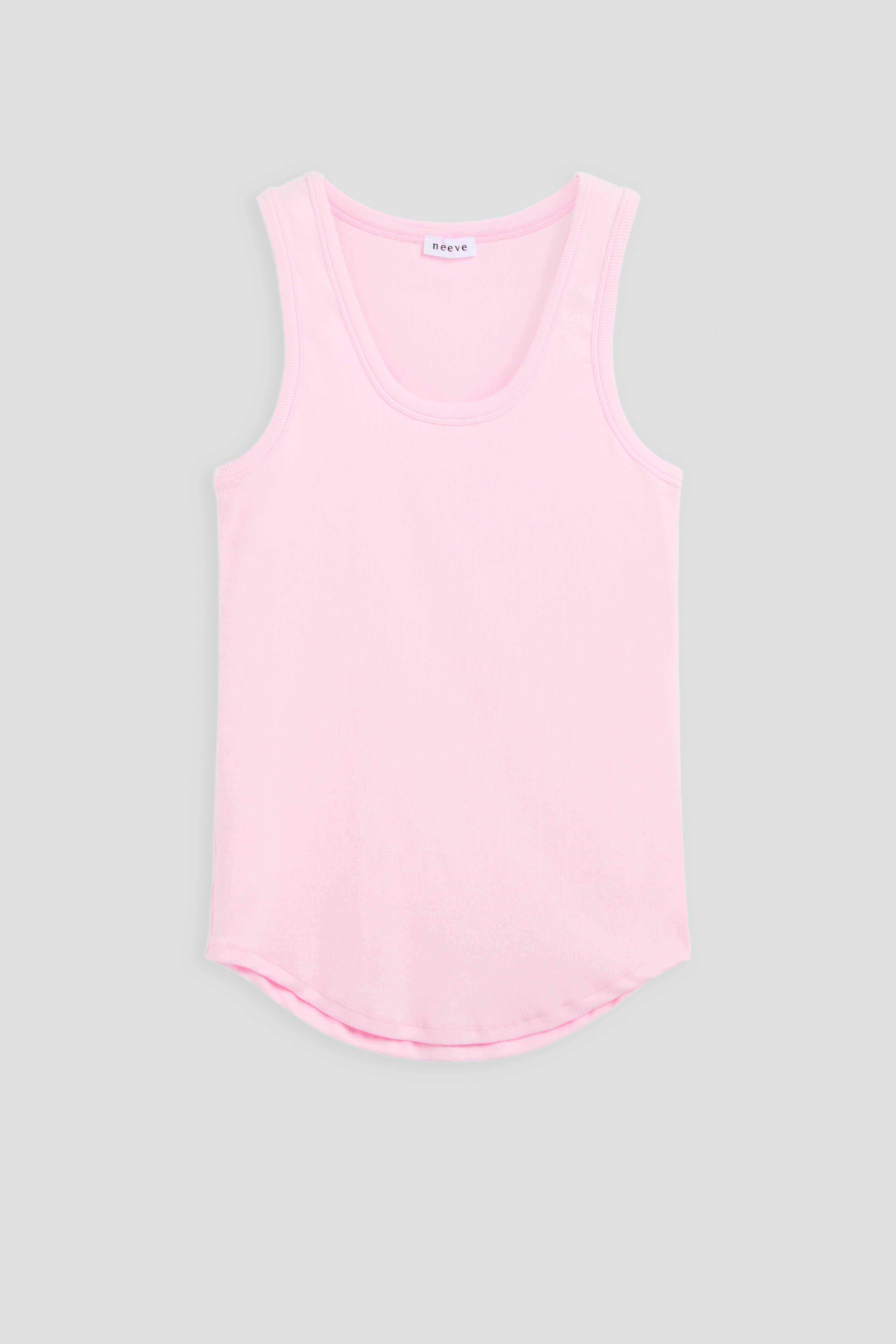 The Josie tank top in rose pink. Made from 95% organic cotton with 5% elastane. Front view. GOTS