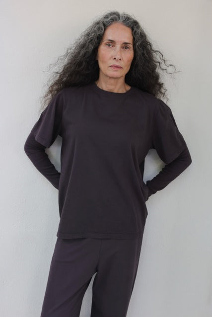 The Jess in Plum with The Riley in Plum shown on model