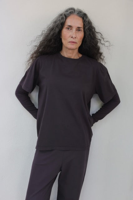 The Jess in Plum with The Riley in Plum shown on model