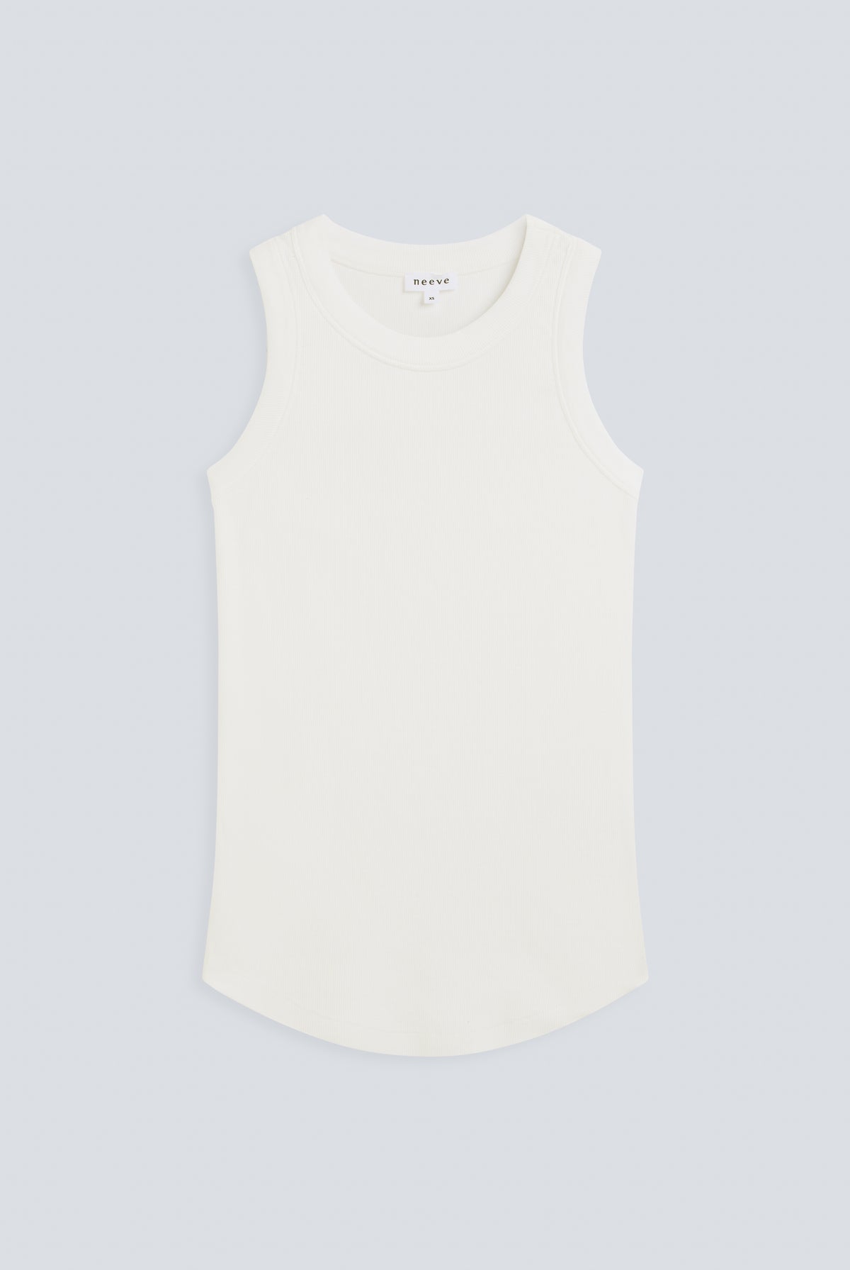 The Rania Off-White. Ribbed tank made from 95% organic cotton & 5% elastane. Front view.