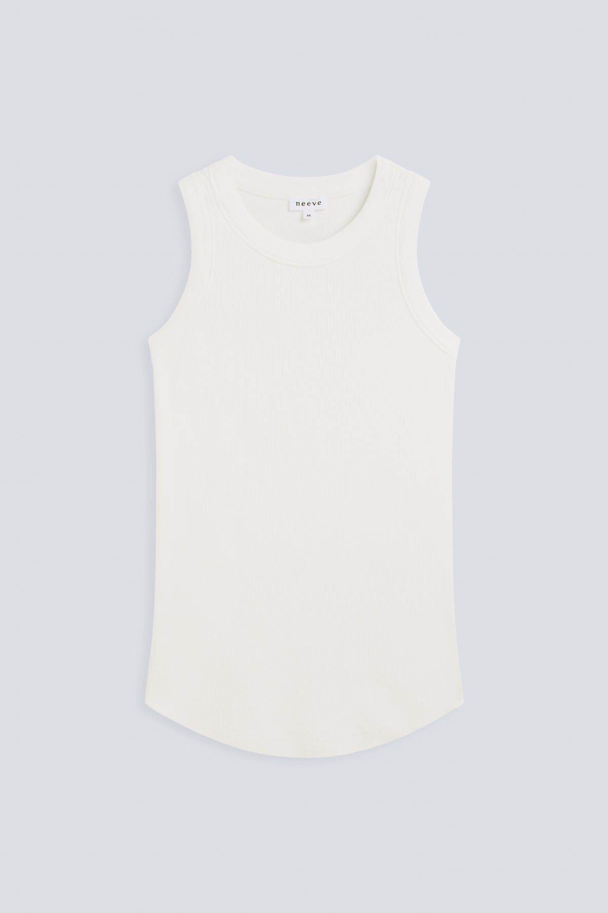 The Rania in Off-White. Ribbed tank made from 95% organic cotton with 5% elastane. Front view.