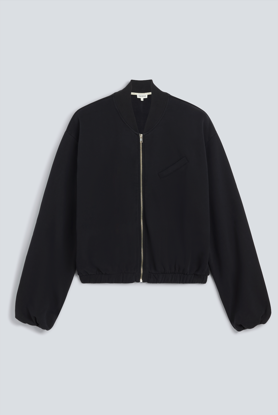 The Pippa bomber jacket essential black, front view, sustainable loungewear