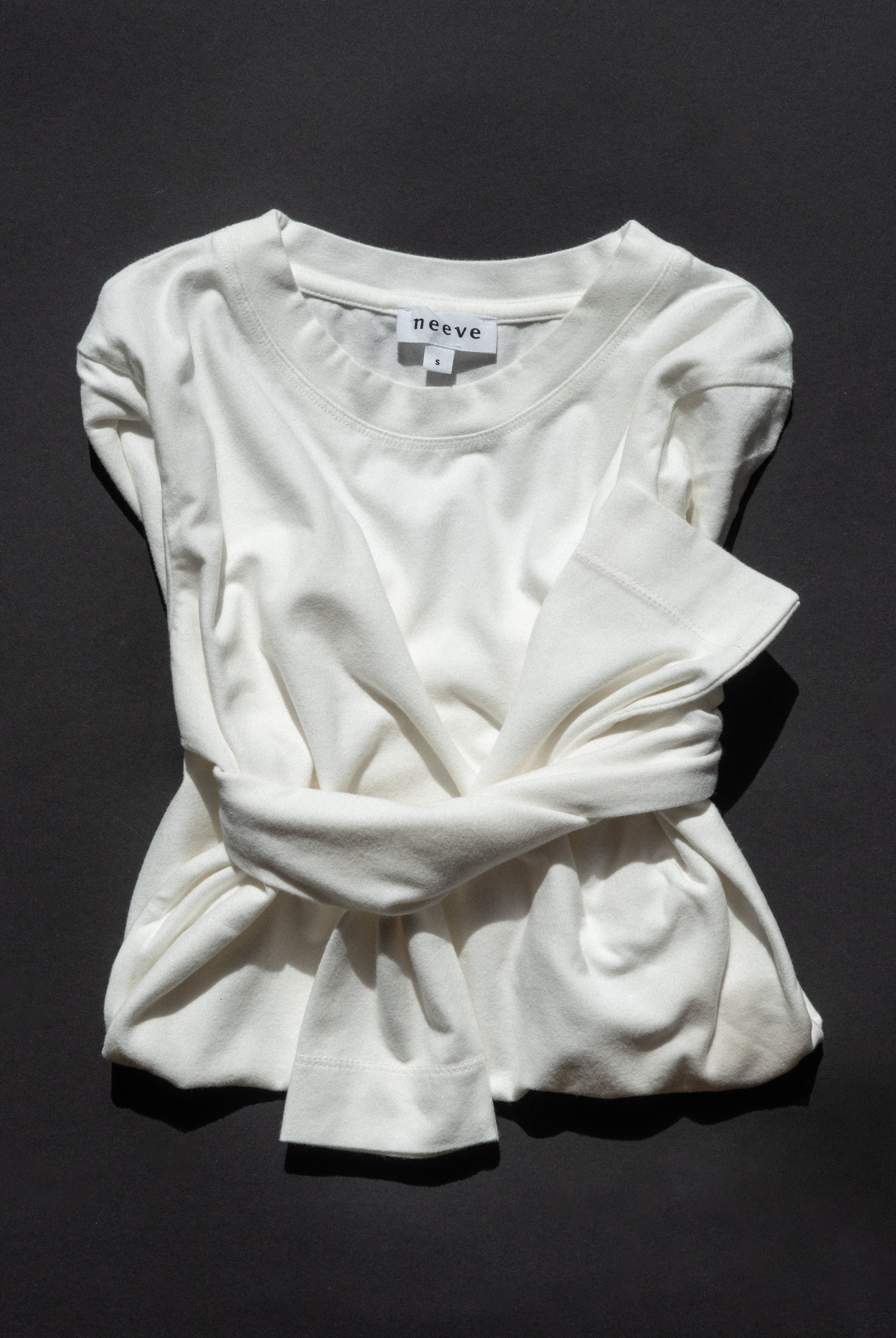 The Nora off-white long sleeve front view, body-skimming fit