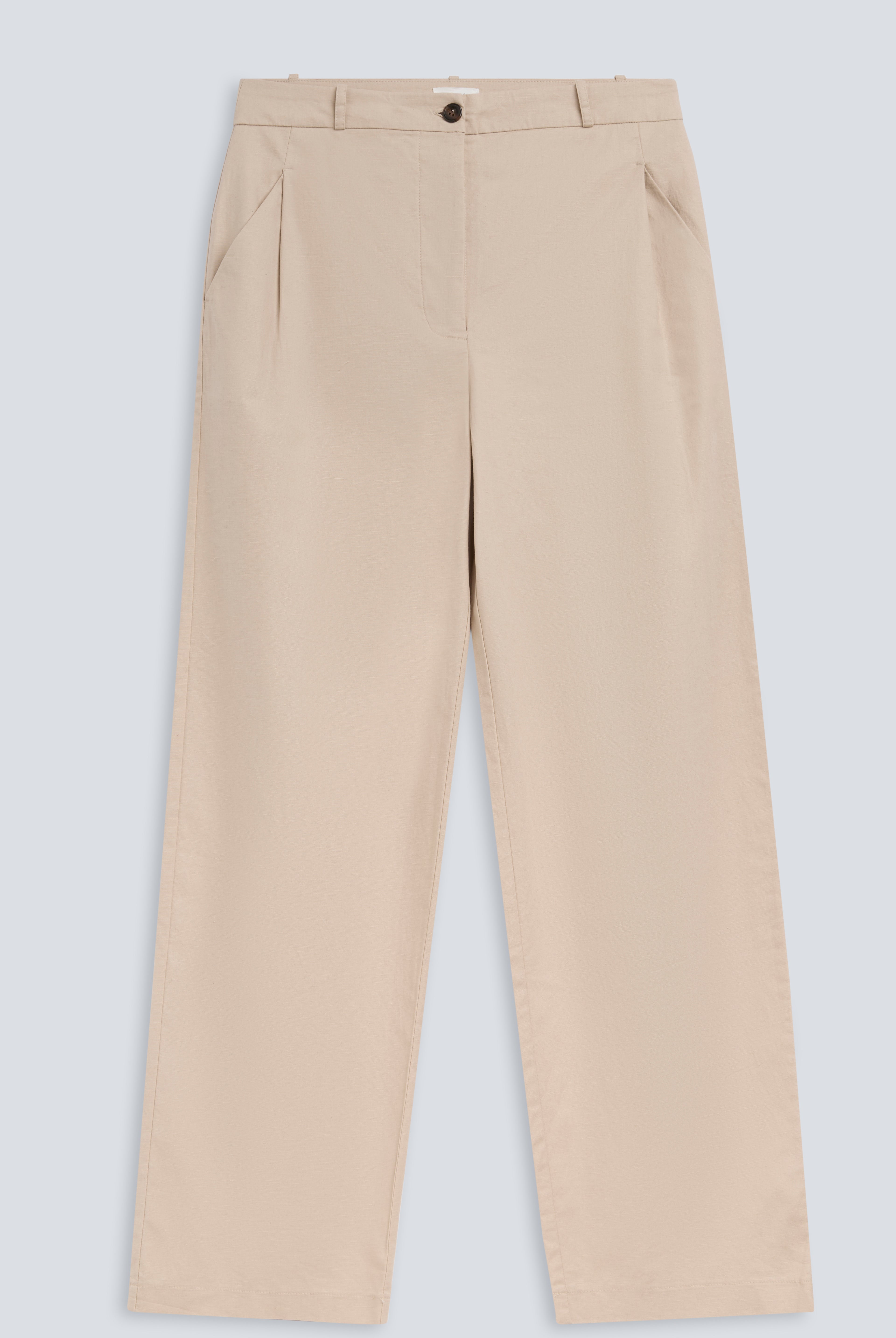 The Alex in Beige. 50% linen with 48% cotton with 2% elastane. Front view.