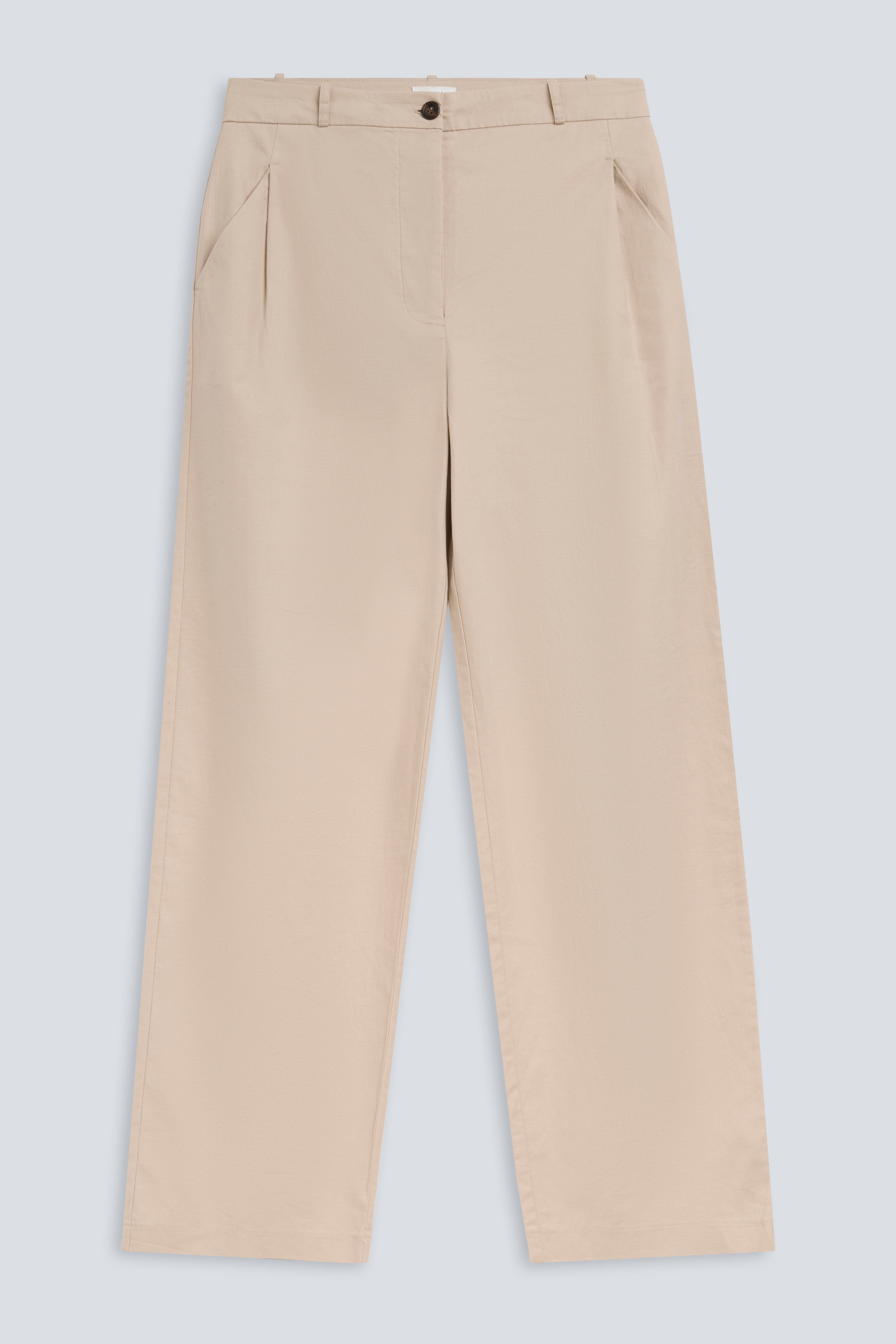 The Alex in Beige. 50% linen with 48% cotton with 2% elastane. Front view.