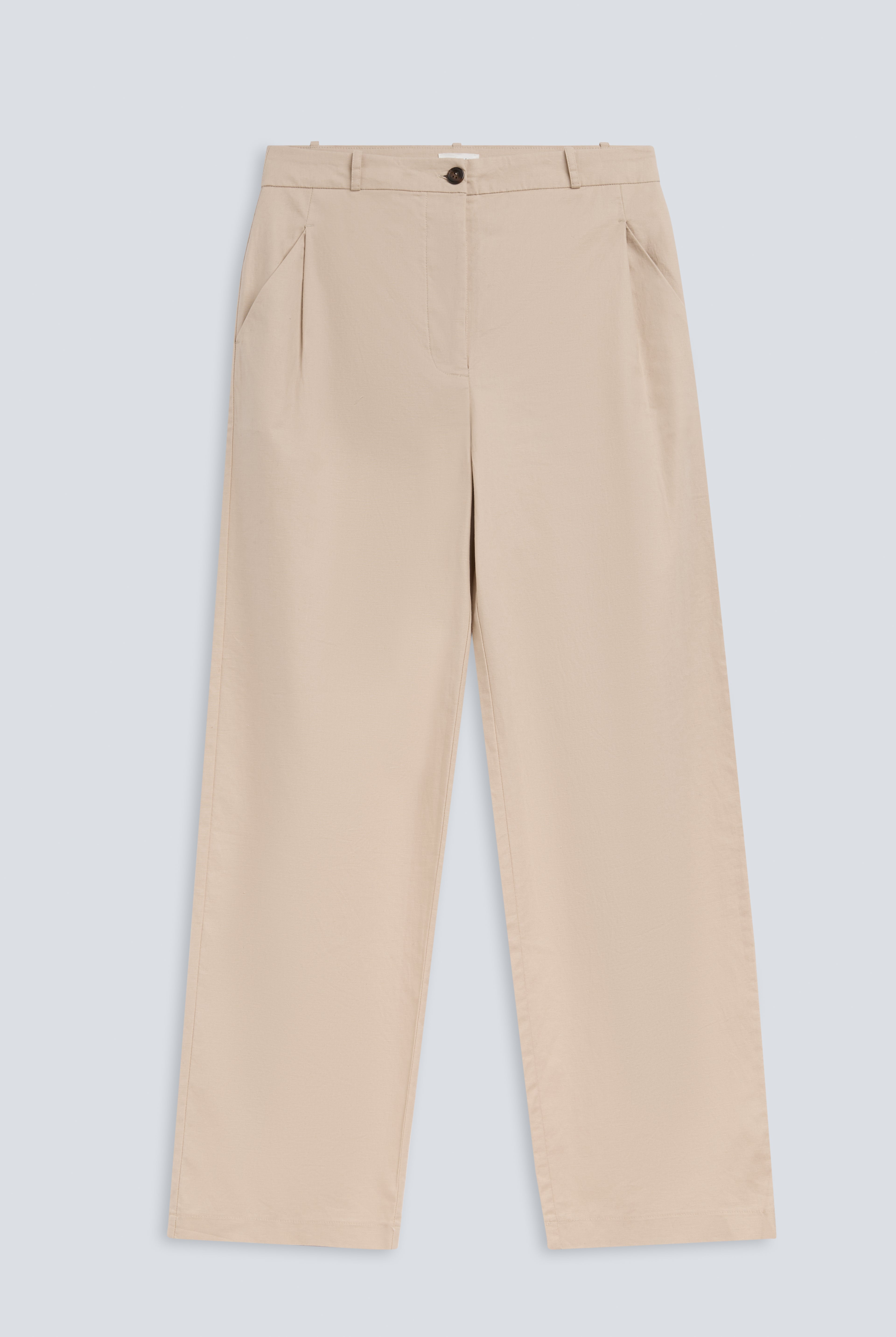 The Alex in Beige. 50% linen with 48% cotton with 2% elastane. Front