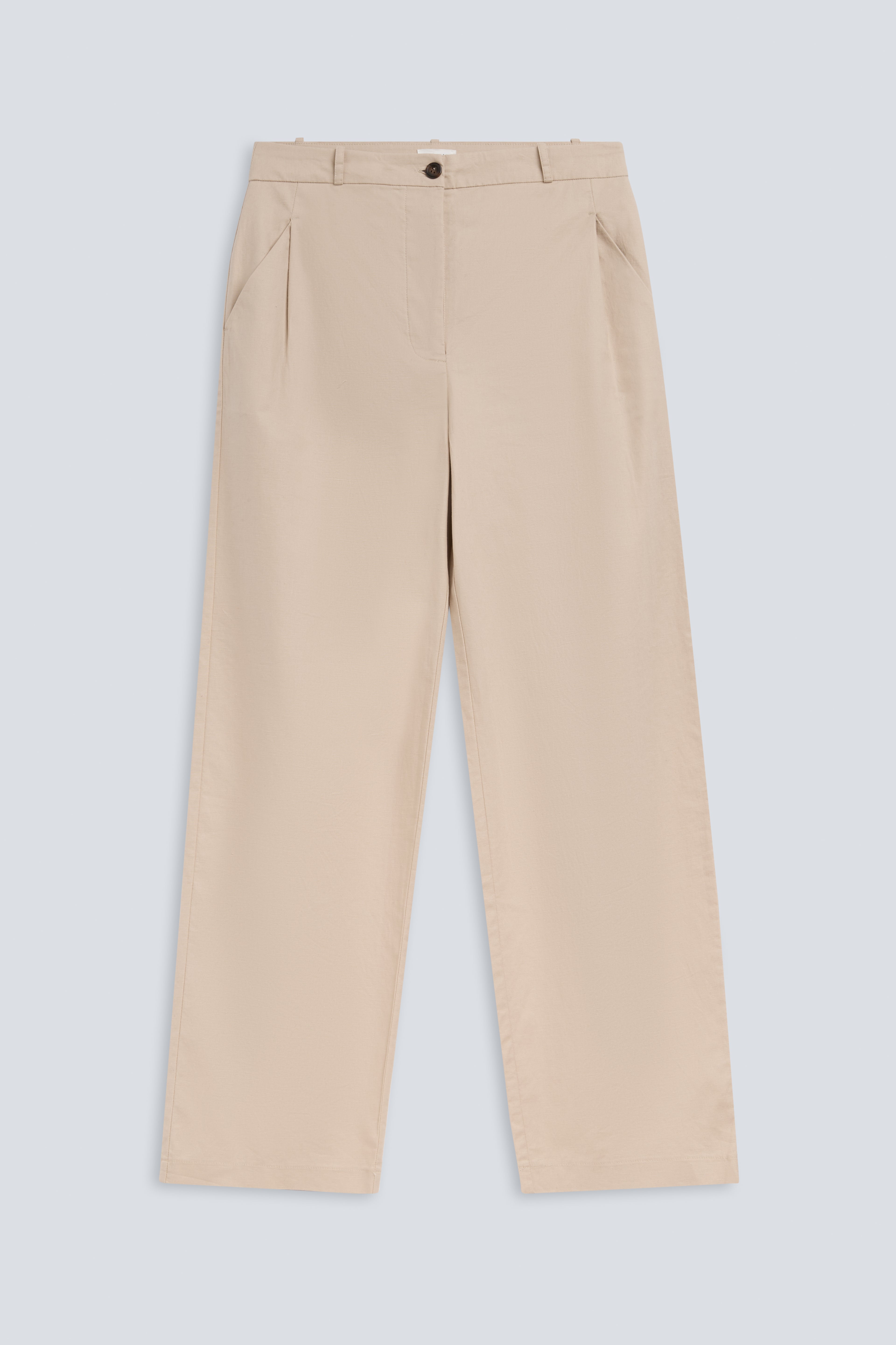 The Alex in Beige. 50% linen with 48% cotton with 2% elastane. Front view