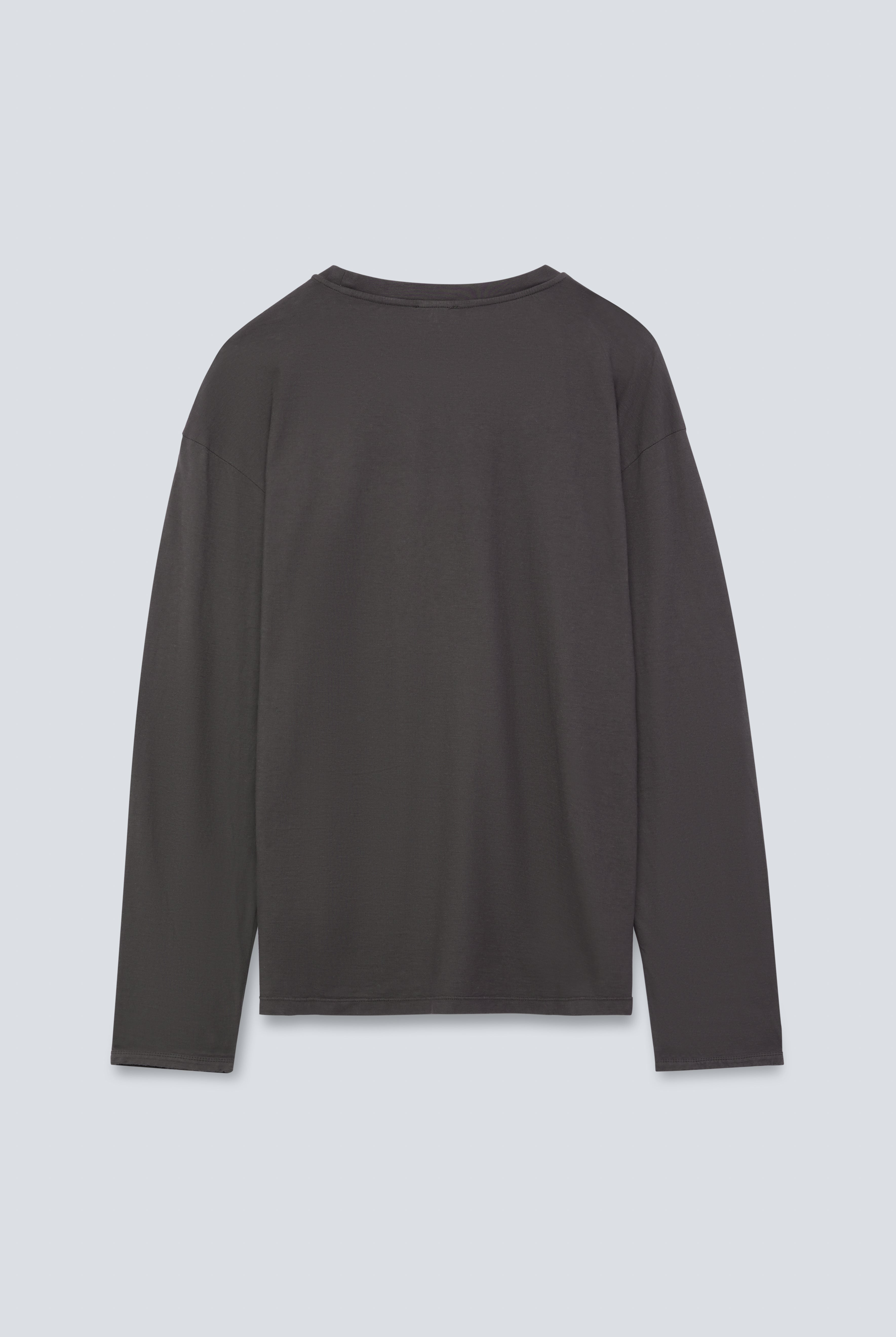 The Emily in Pitch Black. Organic cotton long sleeve, 140 grams. GOTS. Back view.
