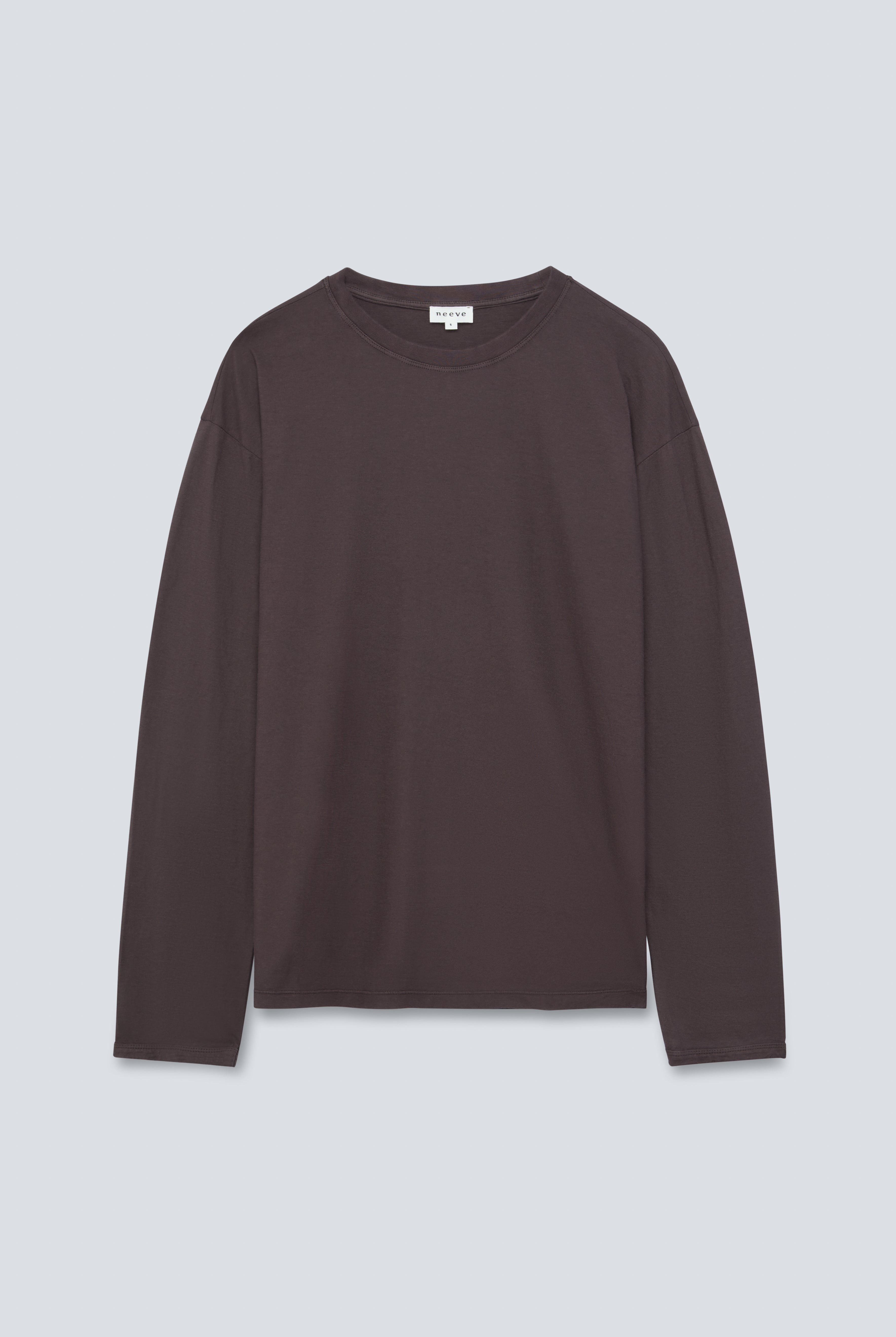 The Emily in Plum. Organic cotton long sleeve, 140 grams. GOTS. Front view.
