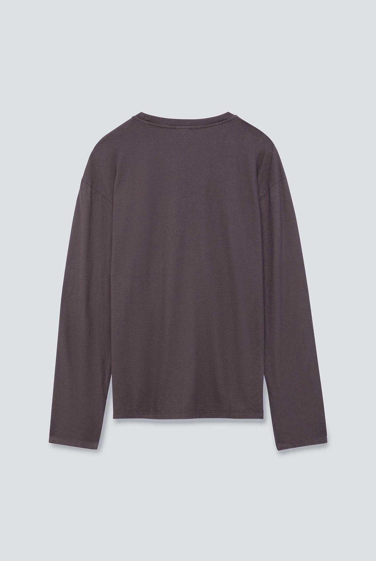 The Emily in Plum. Organic cotton long sleeve, 140 grams. Back view.