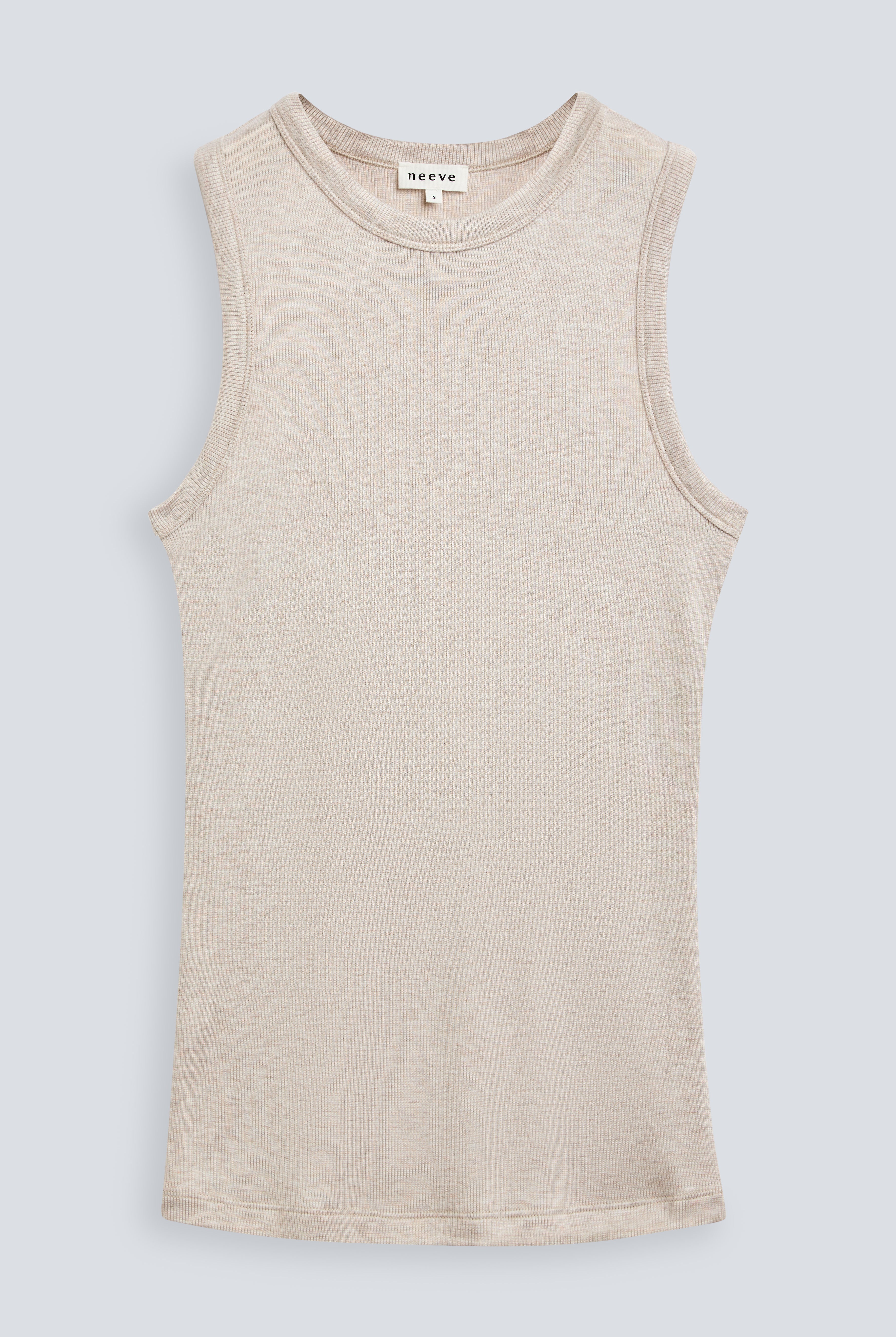 The Erin in Beige Melange. 98% modal lenzing with 2% elastane. Front view.