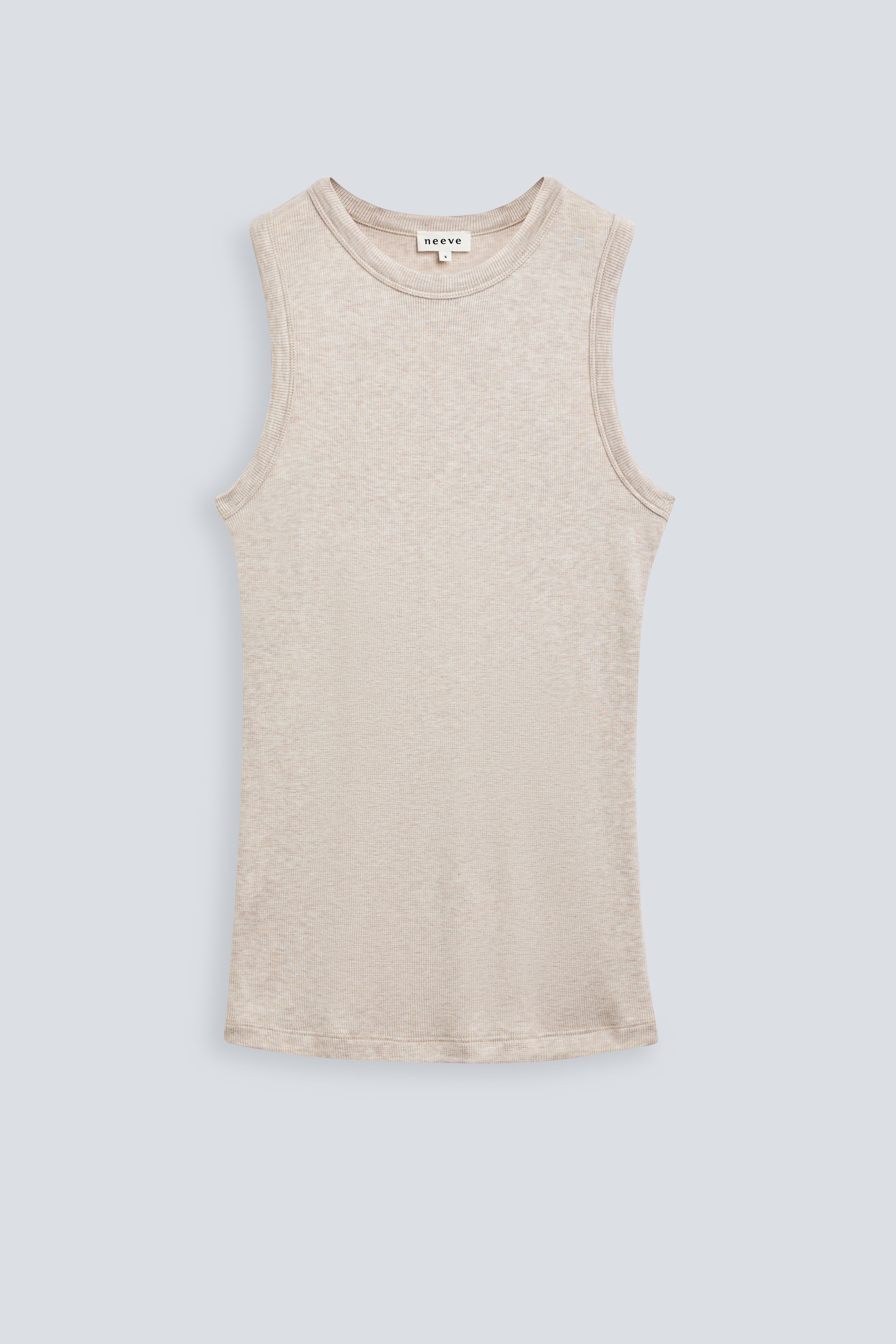 The Erin in Beige Melange. 98% modal lenzing with 2% elastane. Front view.