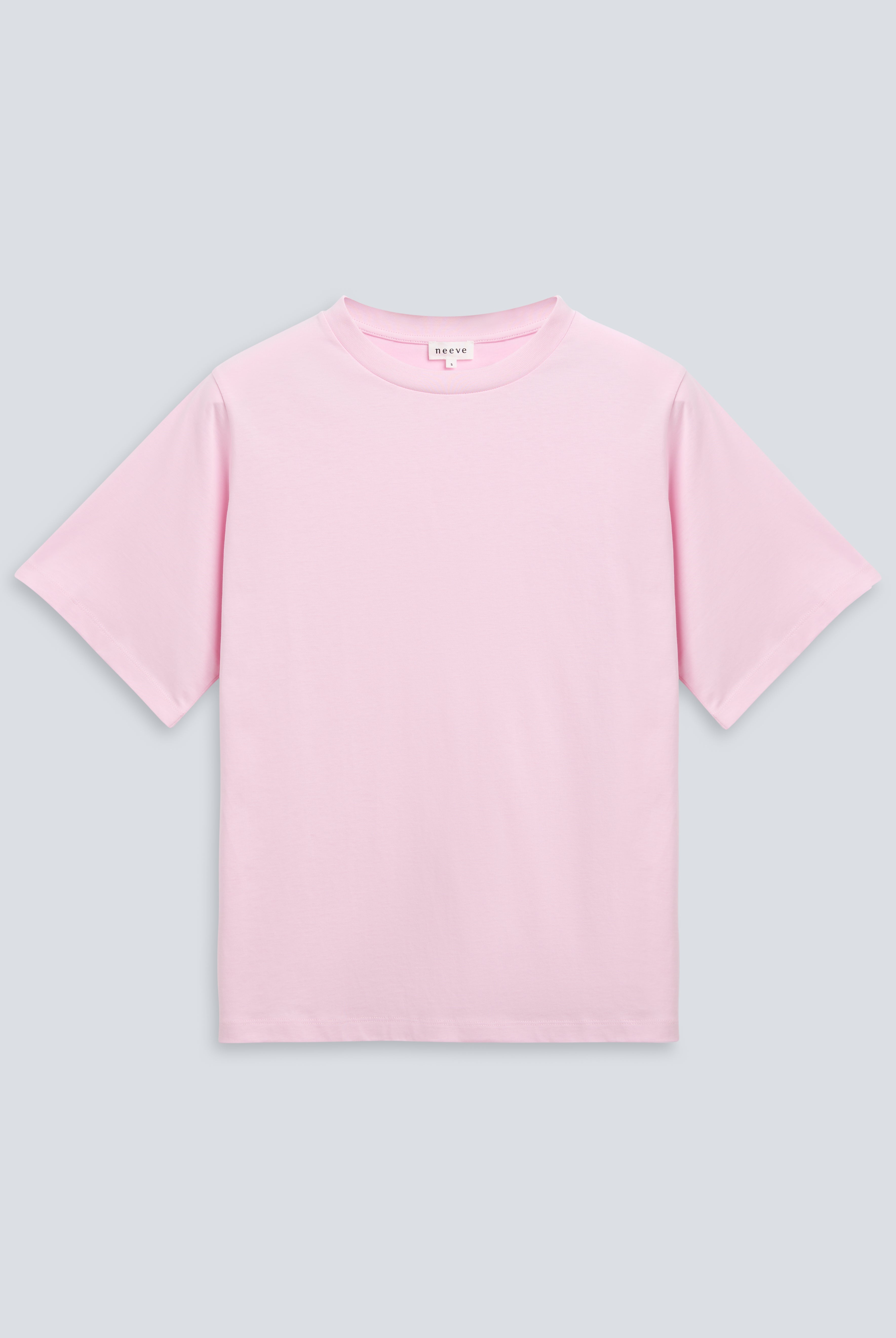 The Jess in Rose Pink. 180 grams organic cotton. GOTS certified. Front view.