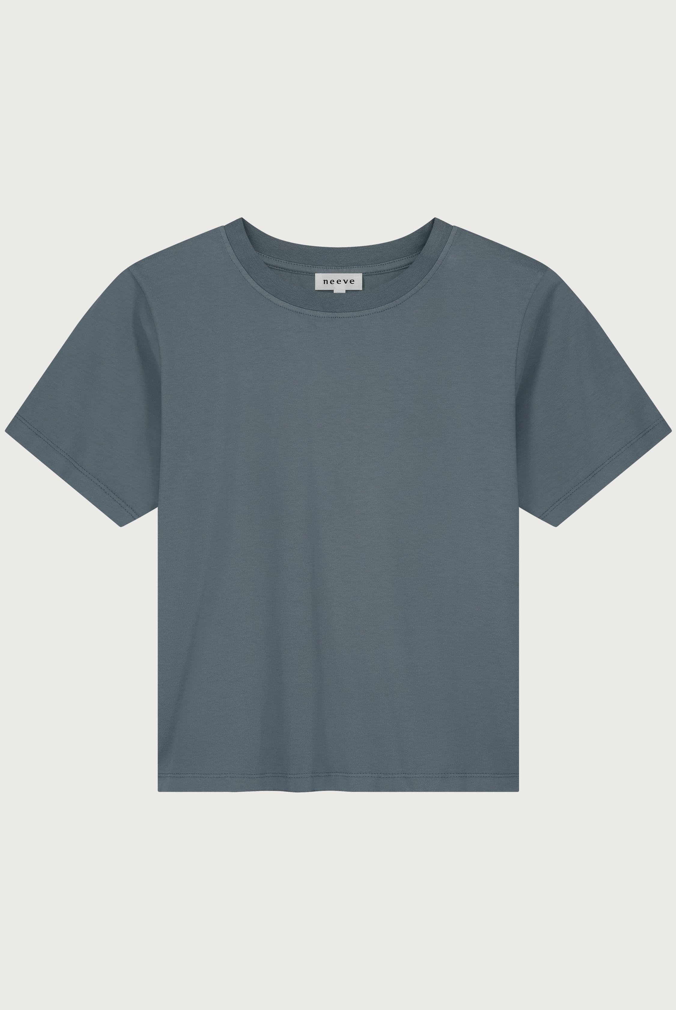 The Jill crew neck top in stone front view, 180g organic cotton made in Portugal