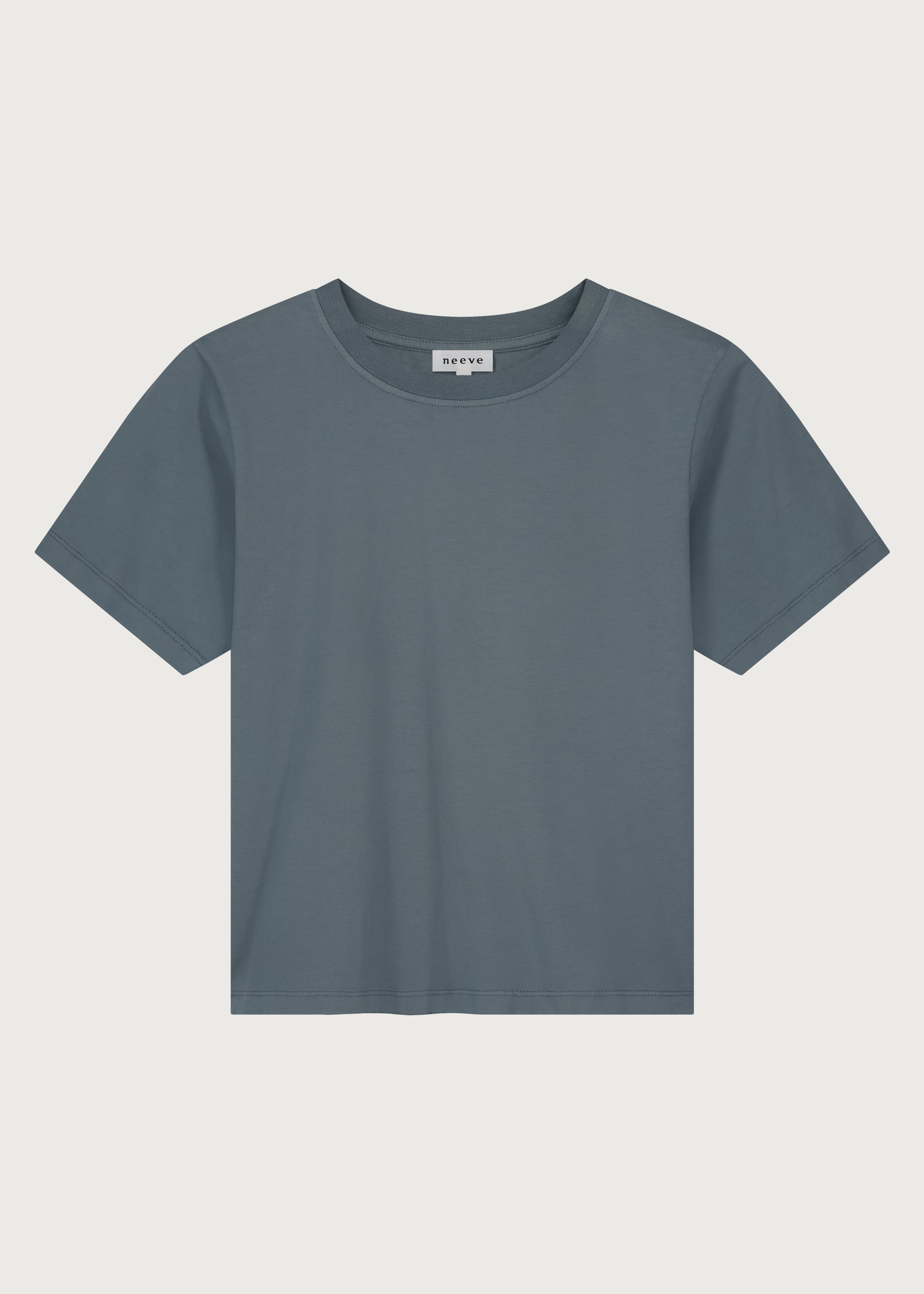 The Jill crew neck top in stone front view, 180g organic cotton made in Portugal
