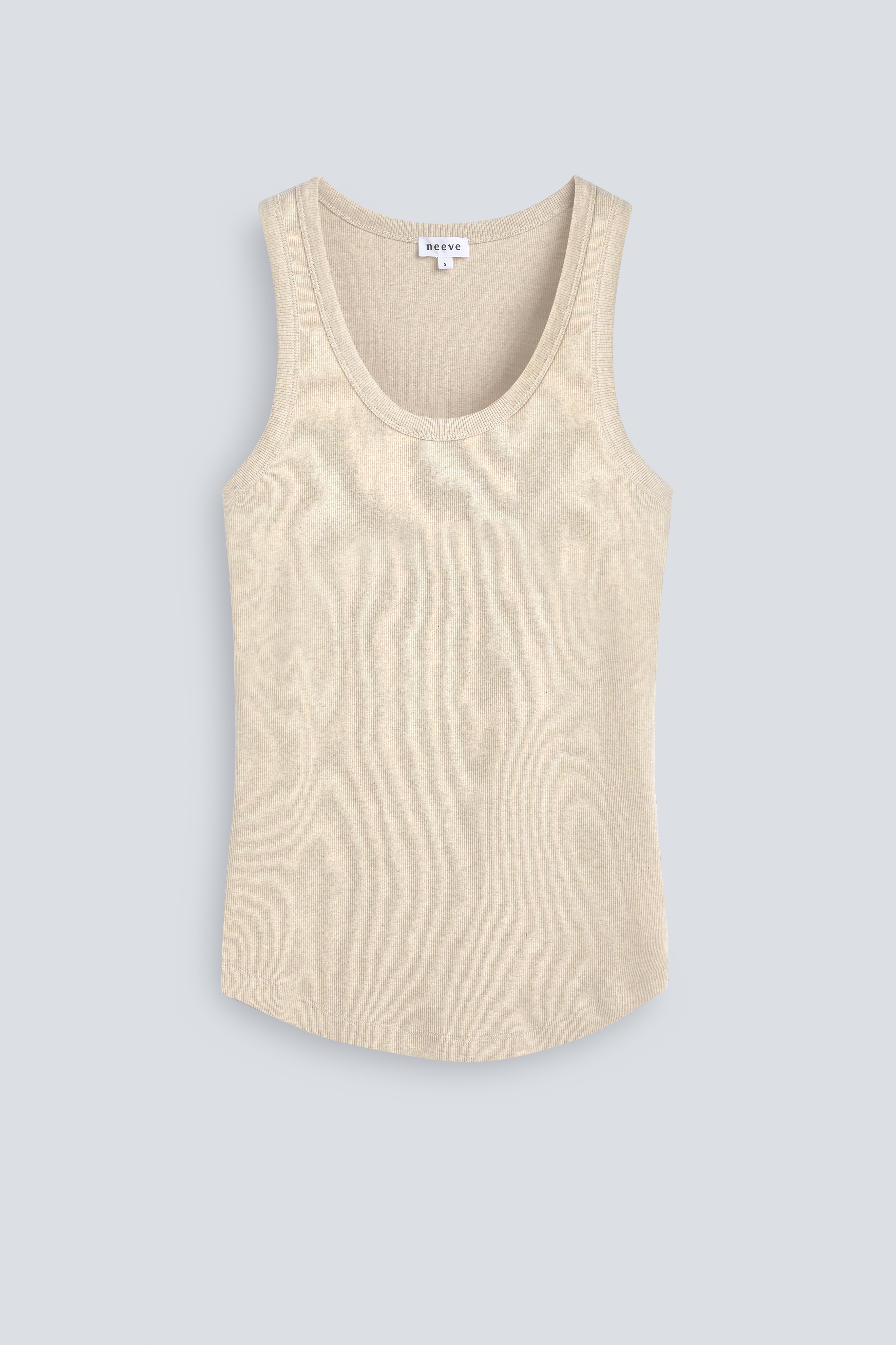 The Josie Tank Top in Beige Melange. Made from 95% organic cotton with 5% elastane. Front view. GOTS