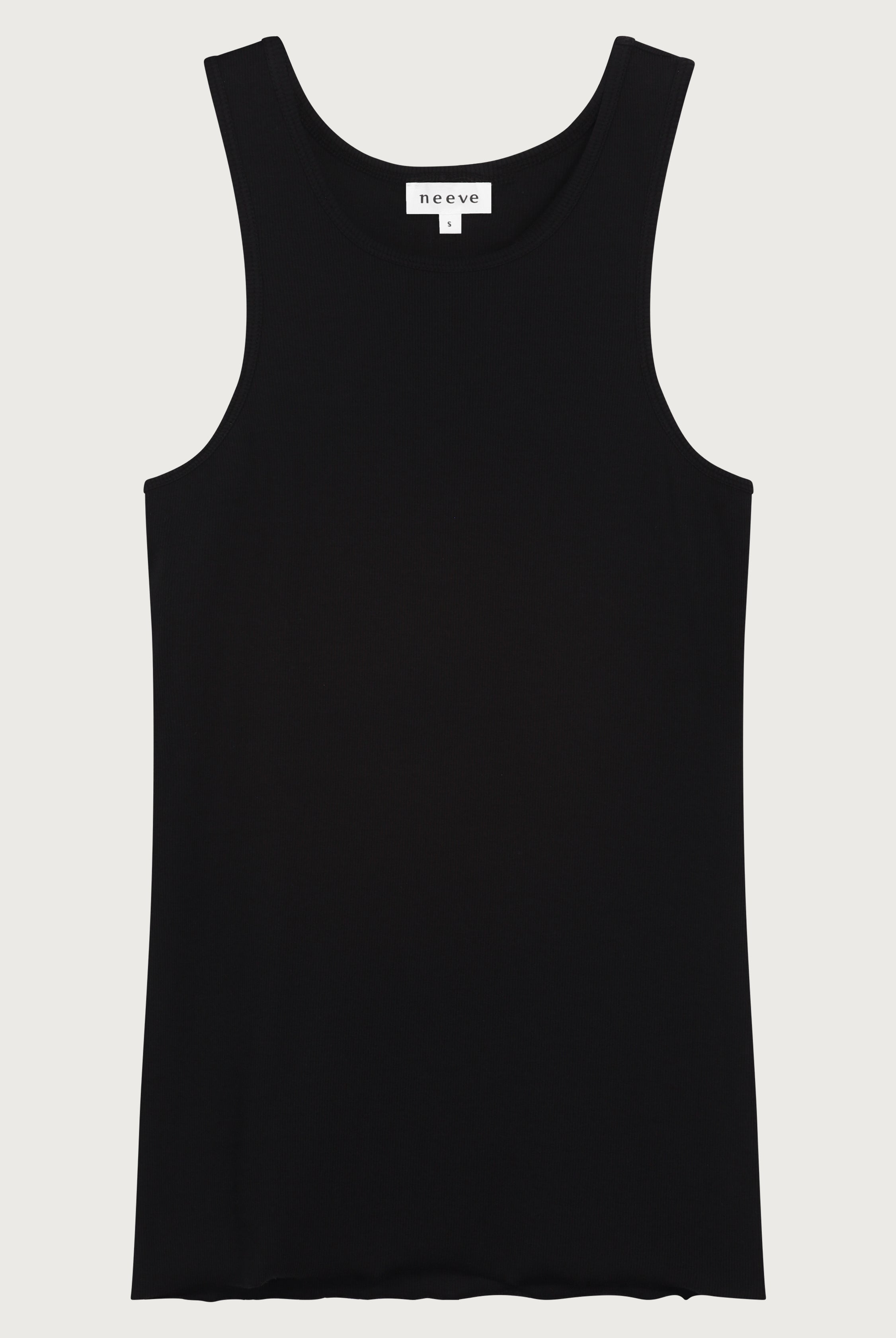 The Kate essential black tank front view, 95% organic cotton 5% elastane made in Portugal