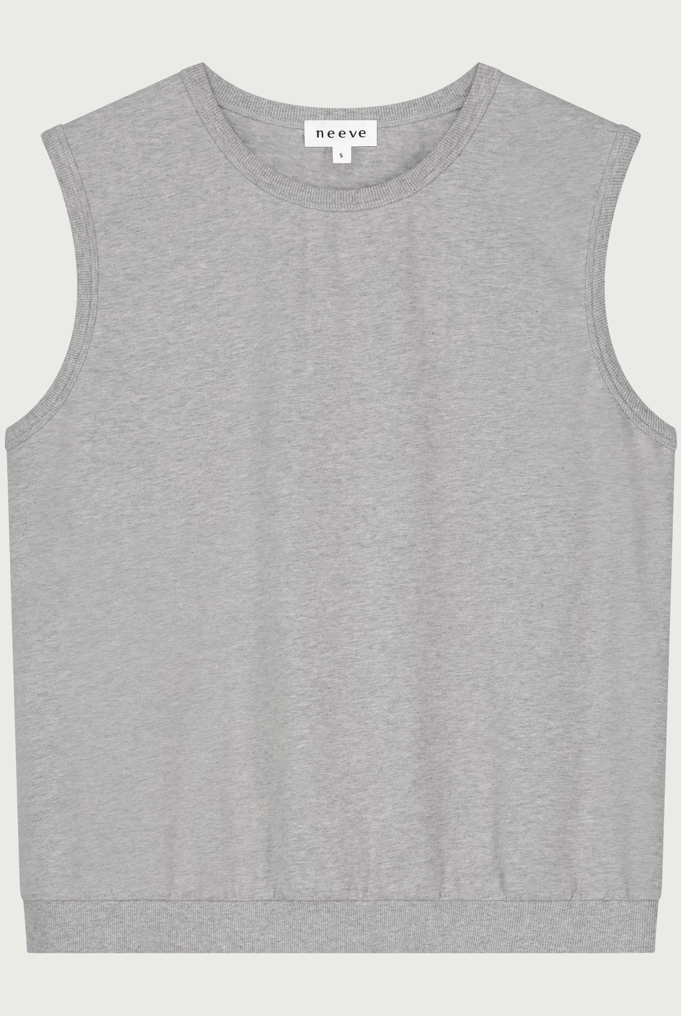 The Noémi grey melange tank front view, 180g organic cotton made in Portugal
