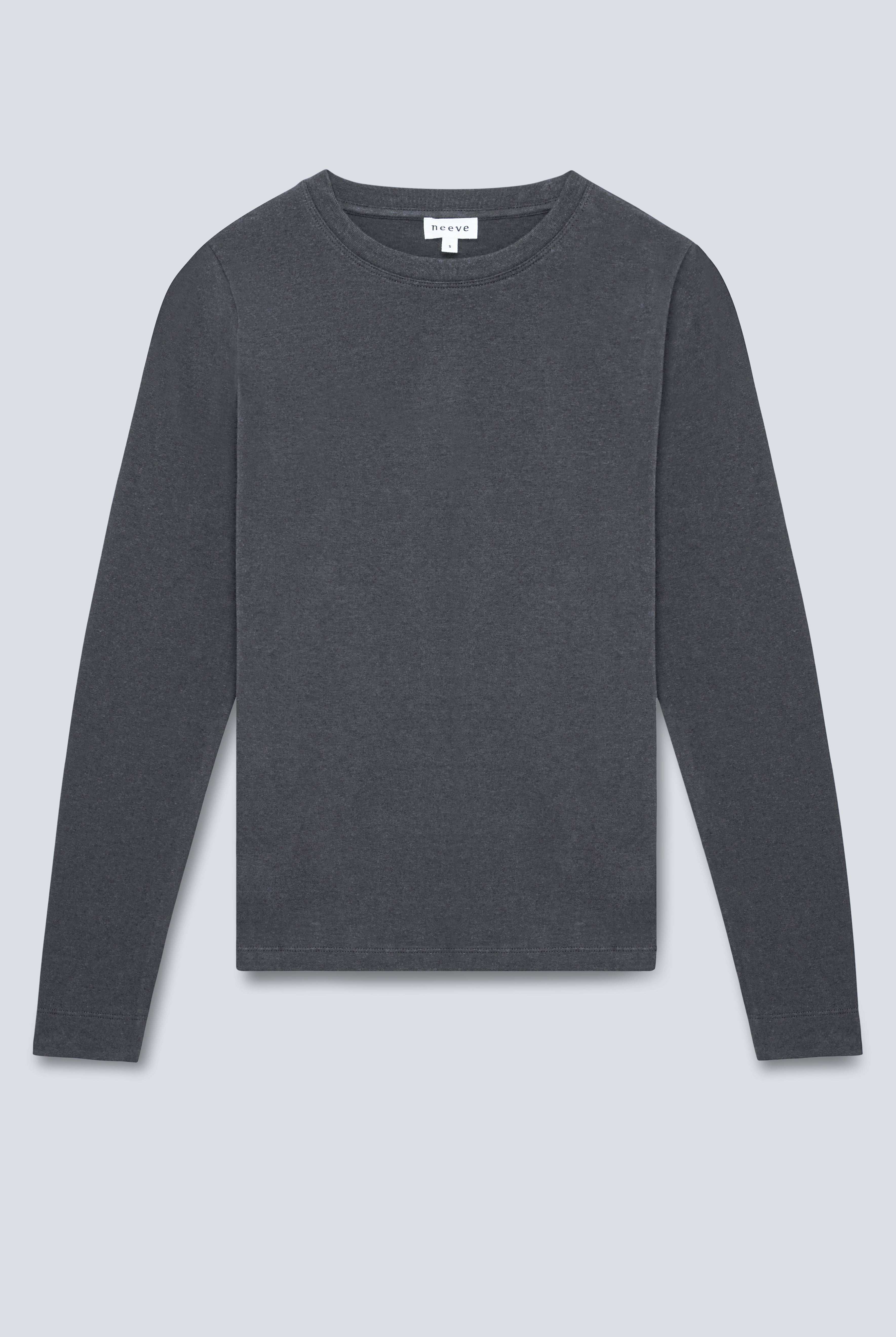 The Nora long sleeve in Anthracite. Made from 95% organic cotton with 5% elastane. Front view. GOTS