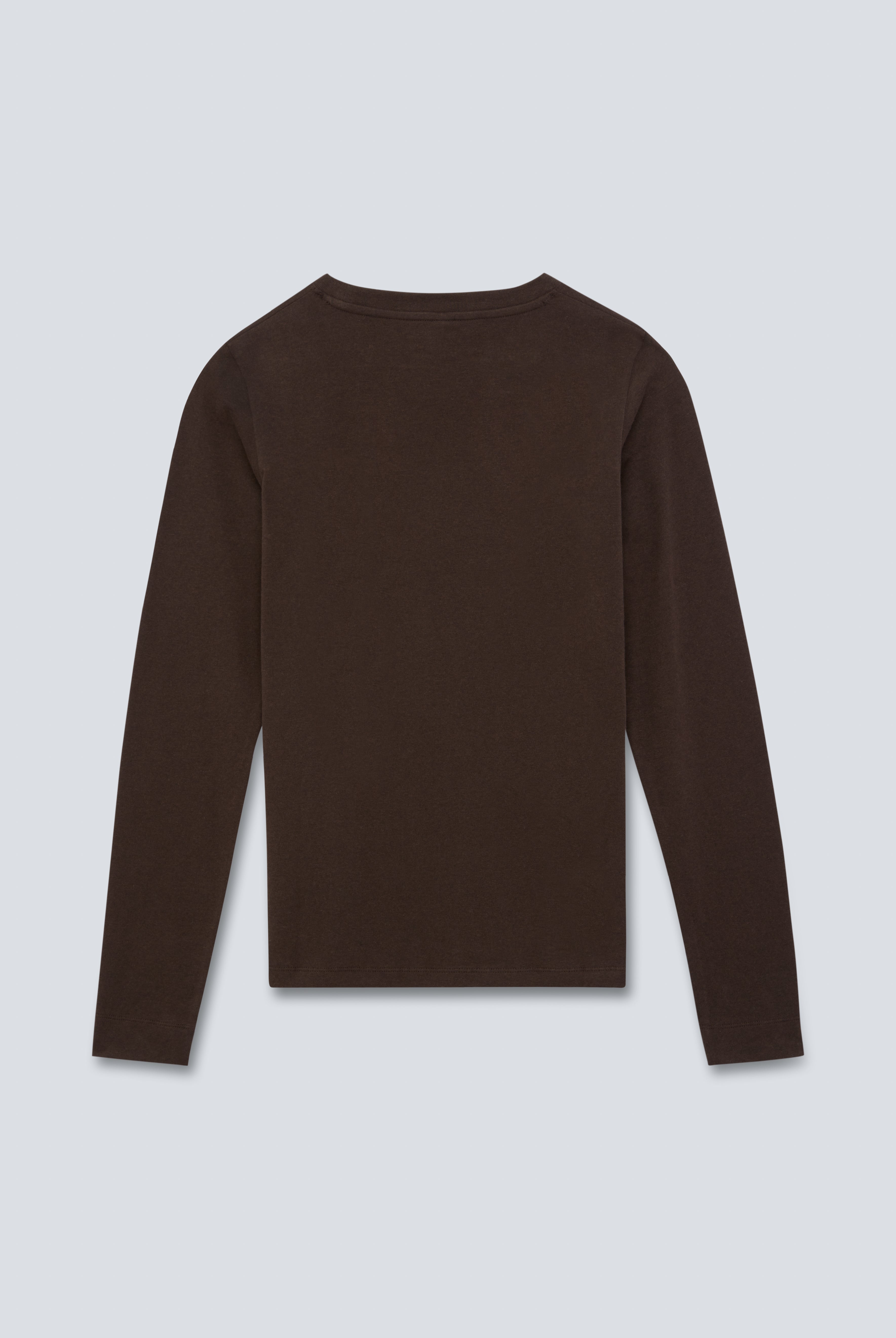 The Nora long sleeve in Chocolate Melange. Made from 95% organic cotton with 5% elastane. Back view. GOTS