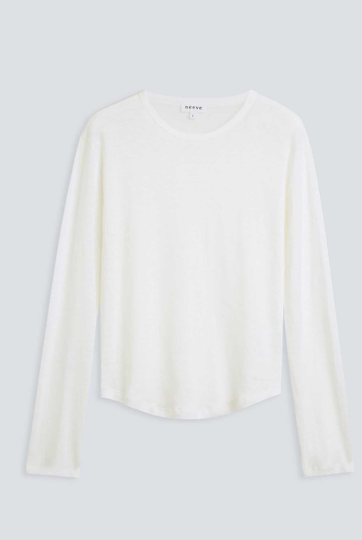 The Reese in Off-White. 100% linen, slightly oversized long sleeve. Front view.