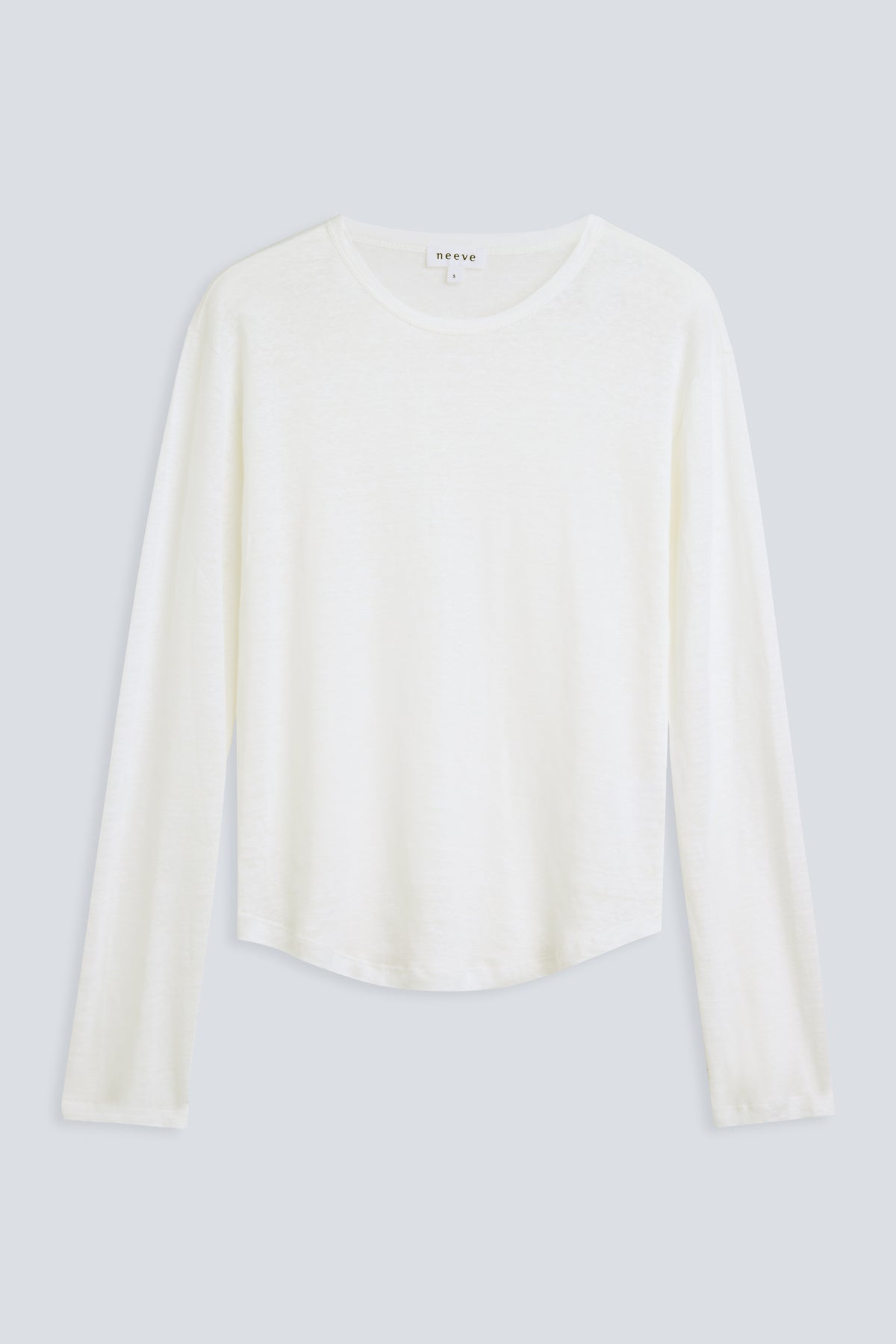 The Reese in Off-White. 100% linen, slightly oversized long sleeve. Front view.