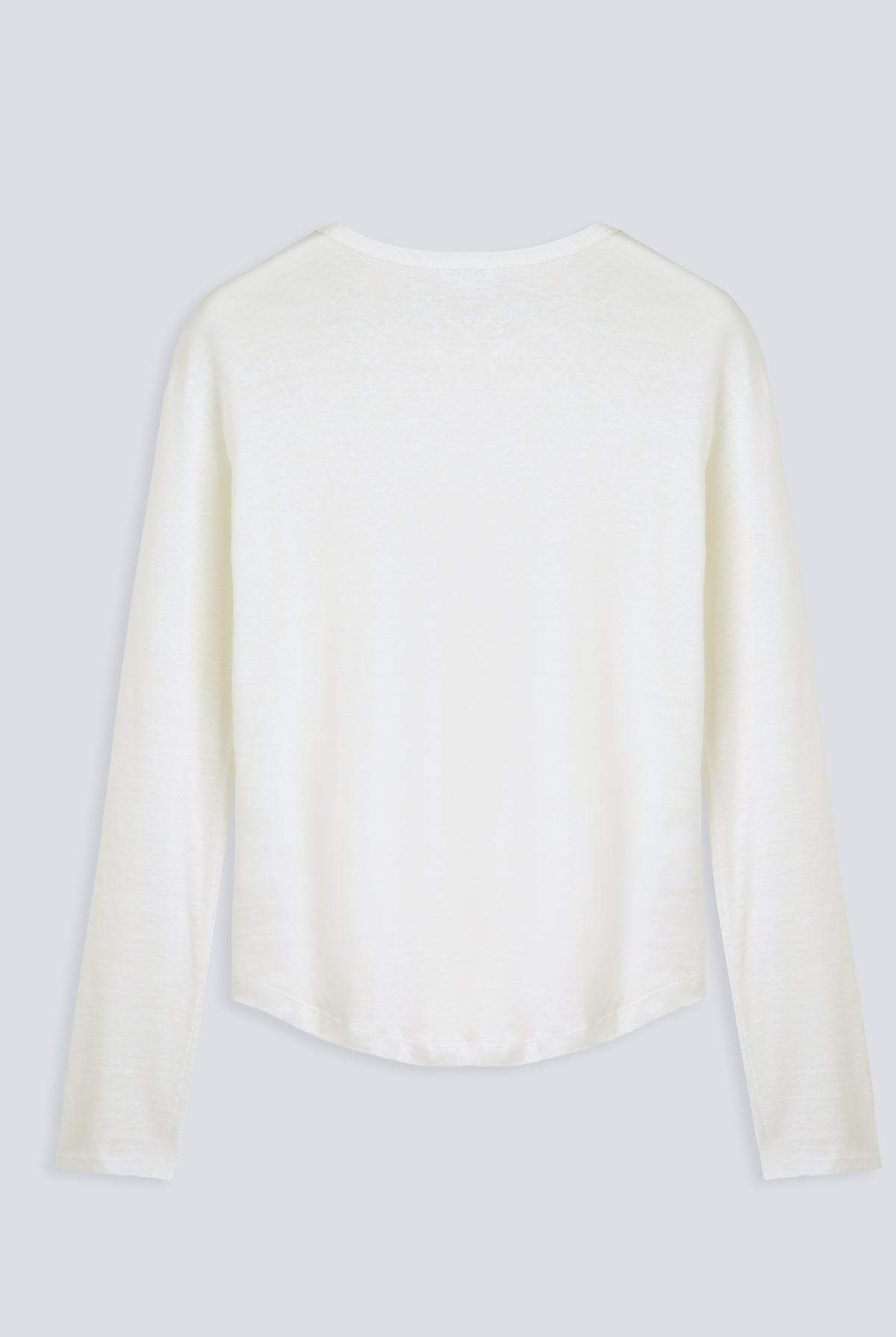The Reese in Off-White. 100% linen, slightly oversized long sleeve. Back view.