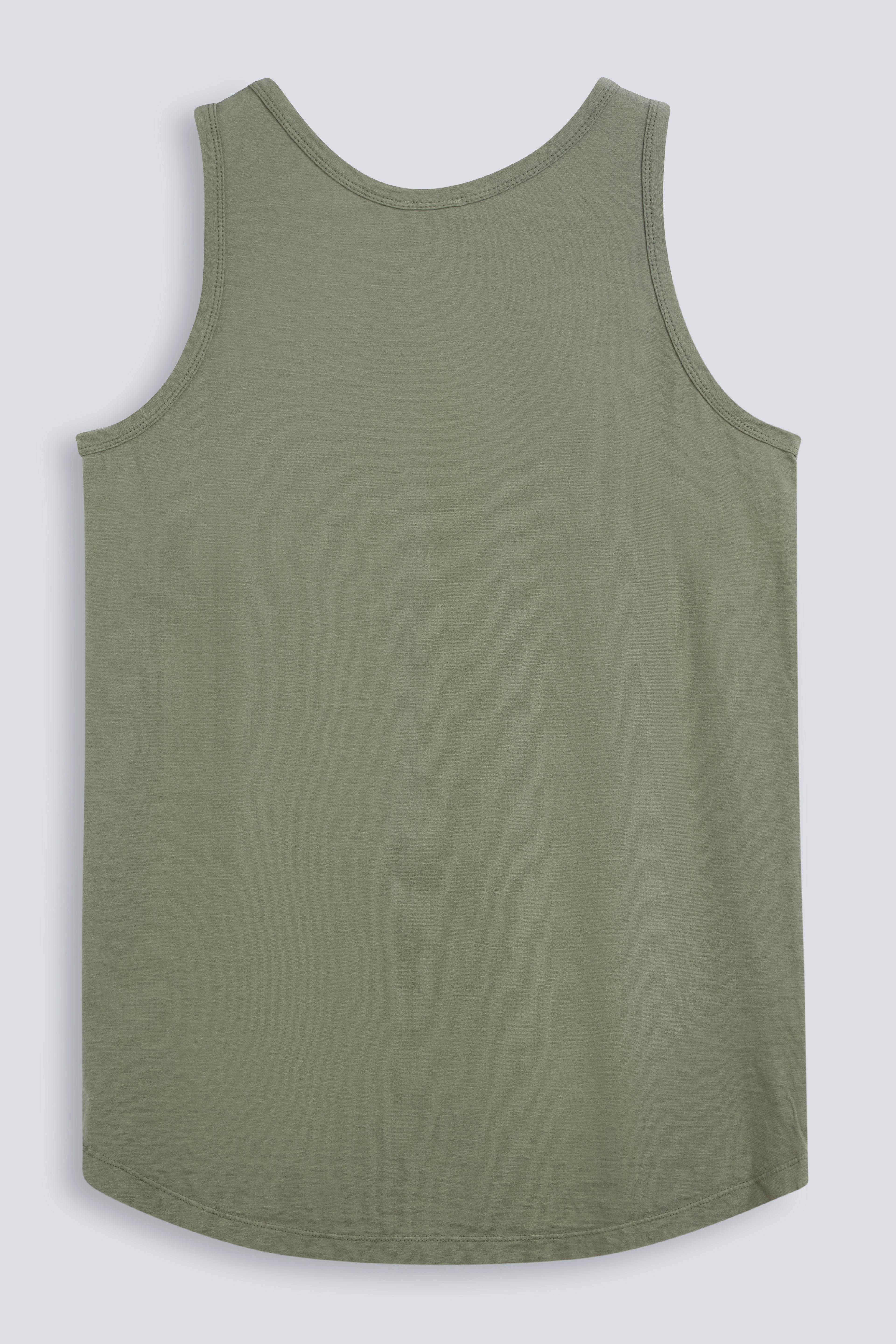 The Selene Olive. Back view. 140 grams organic cotton. GOTS certified.