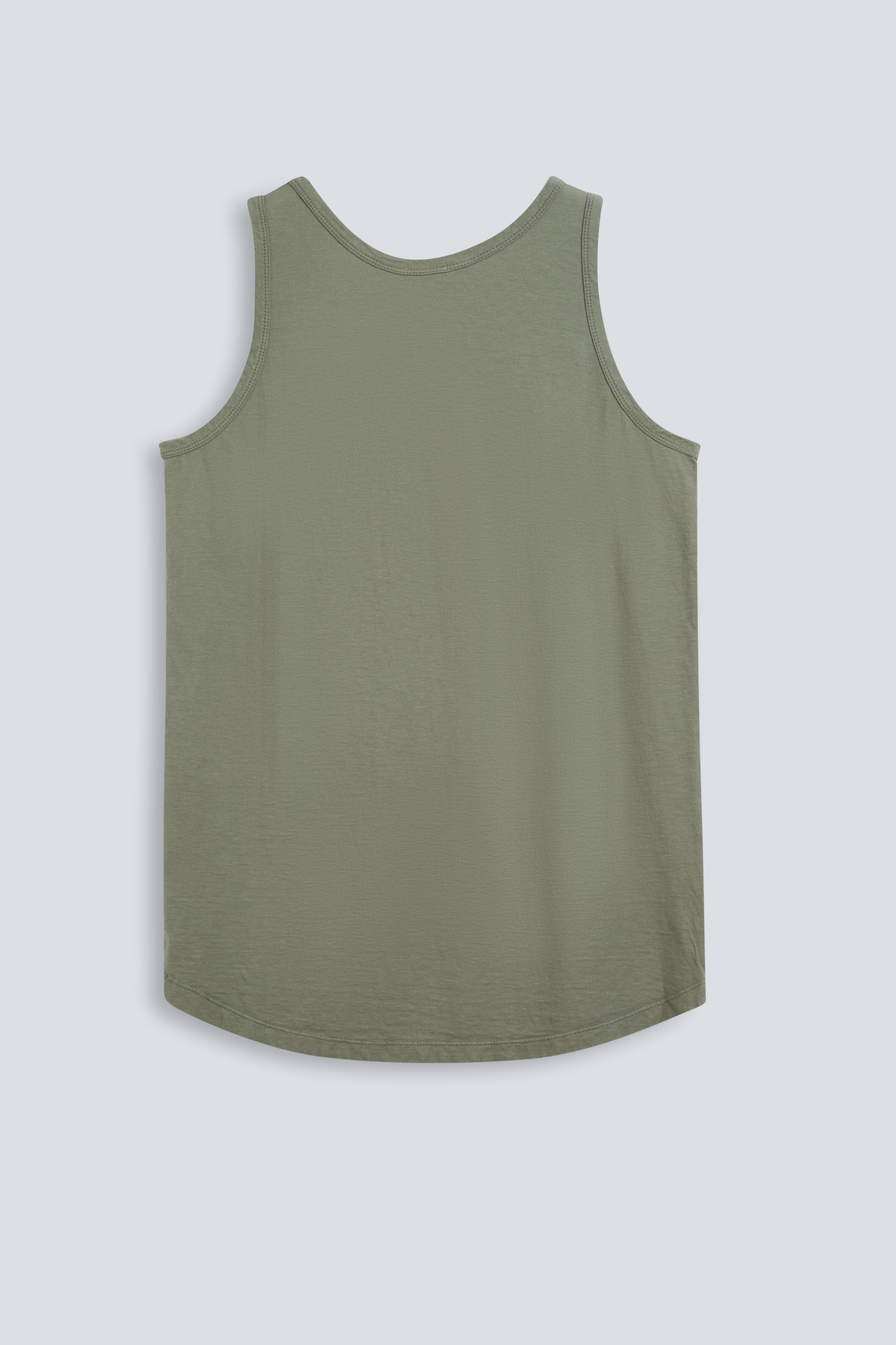 The Selene Olive. Back view. 140 grams 100% organic cotton. GOTS certified.