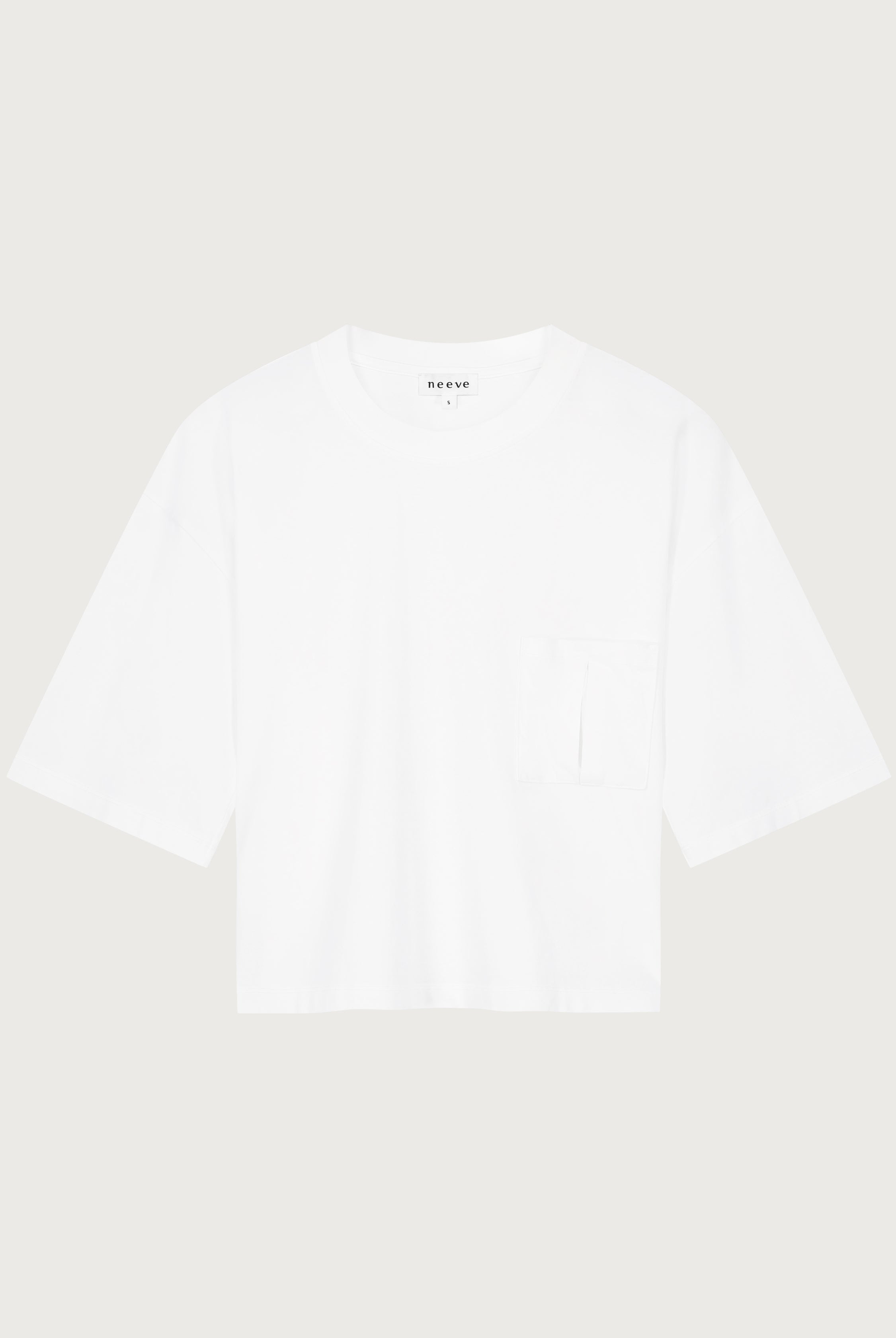 The Tess dropped shoulder tee in crispy white front view, 180g organic cotton