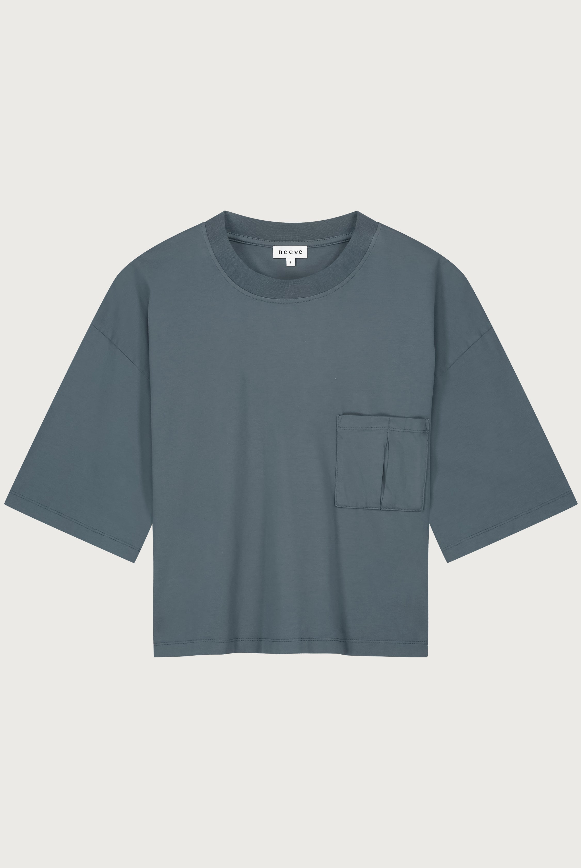 The Tess dropped shoulder tee in stone front view, 180g organic cotton made in Portugal