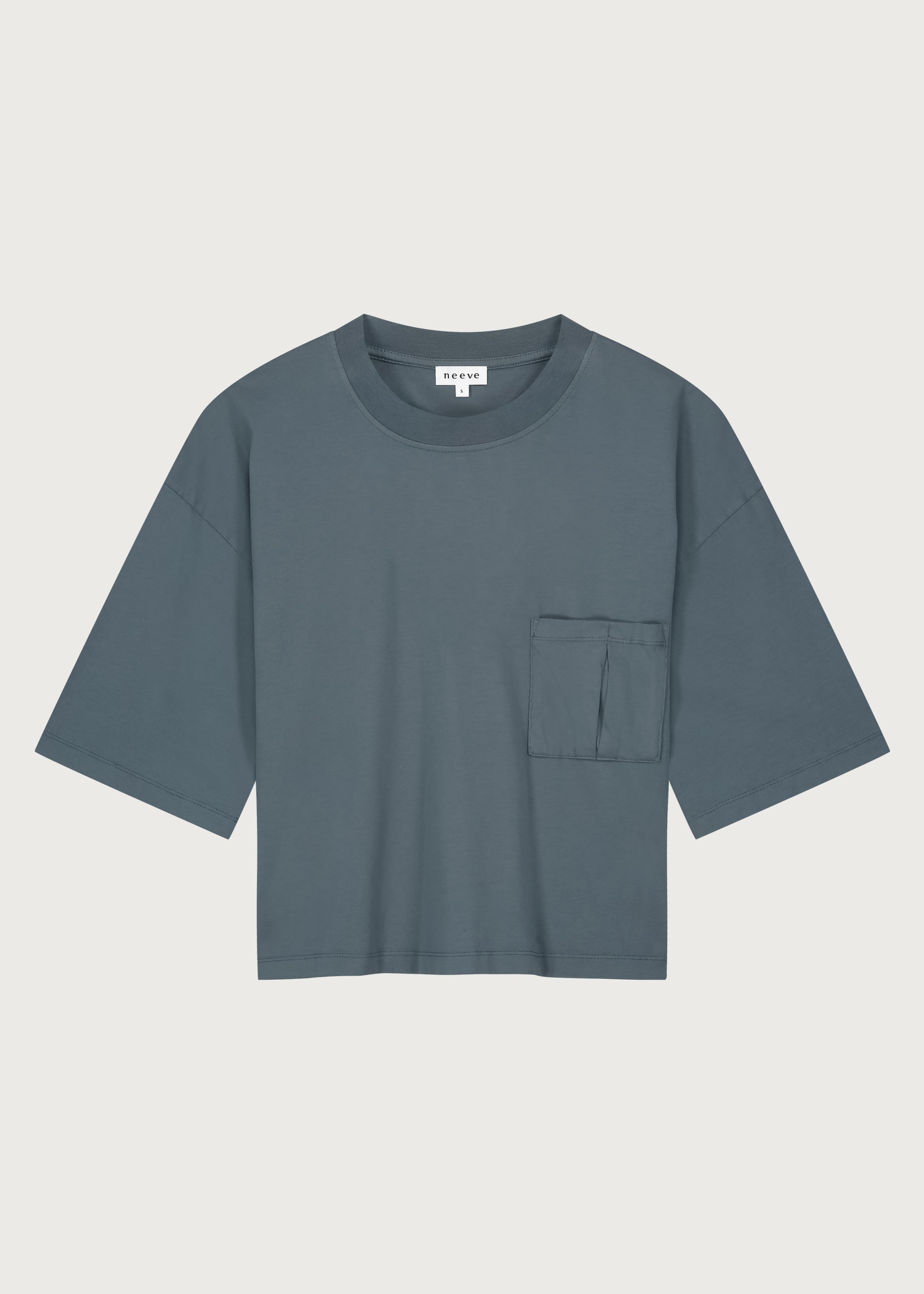 The Tess dropped shoulder tee in stone front view, 180g organic cotton made in Portugal