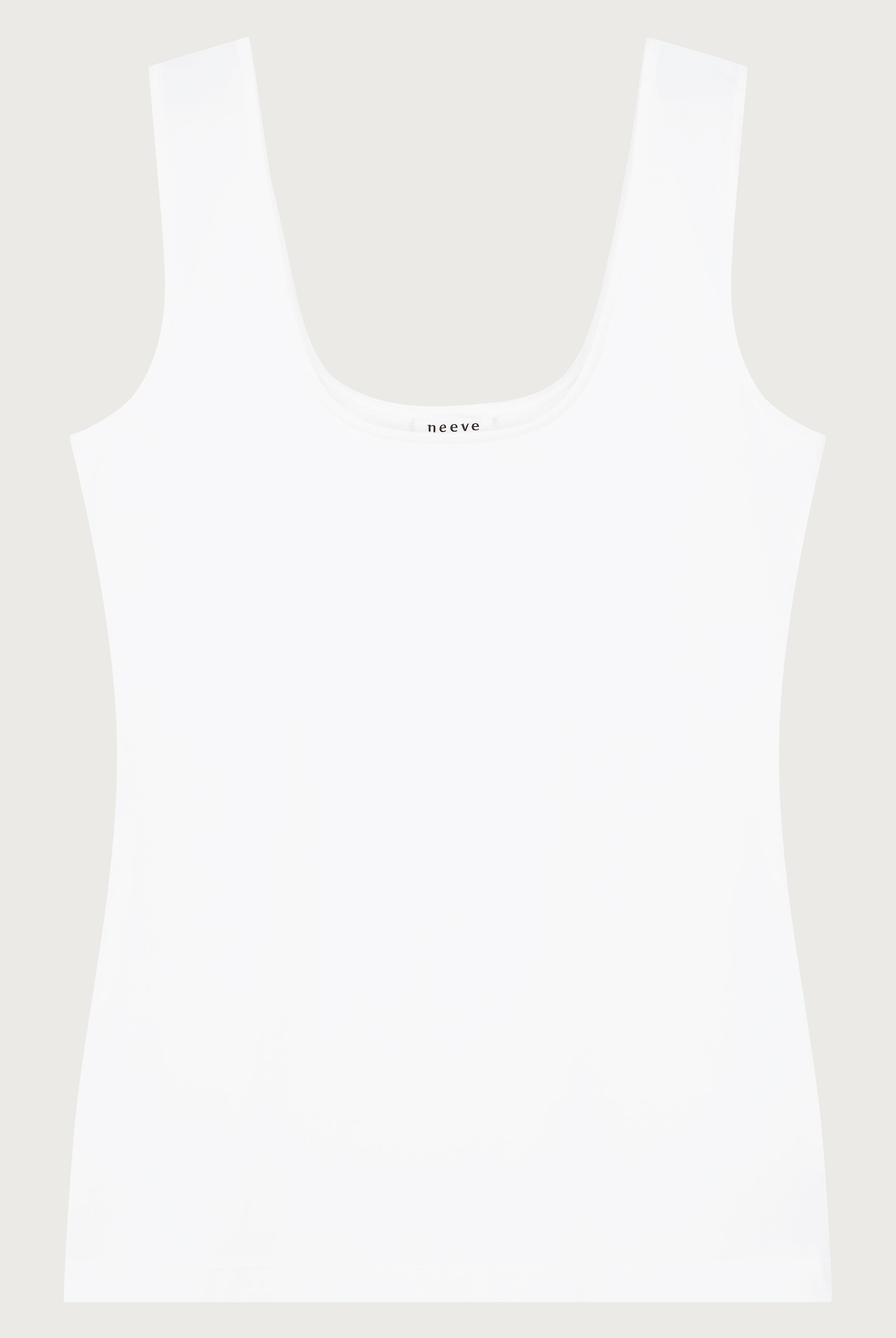 The Uma top in off-white on model, 95% organic cotton 5% elastane