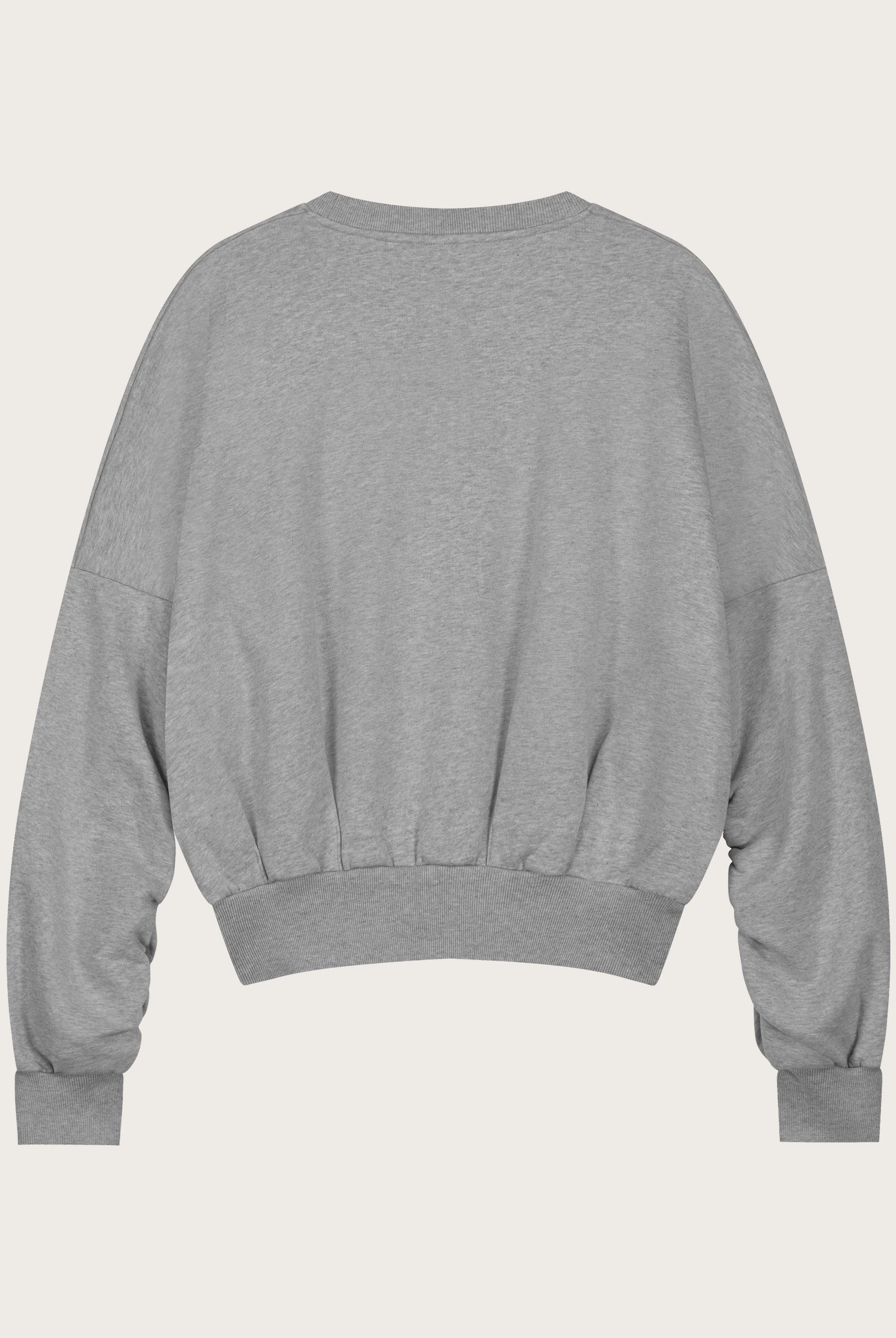 The Blake sweatshirt in grey melange back view, 100% organic cotton fleece made in Portugal