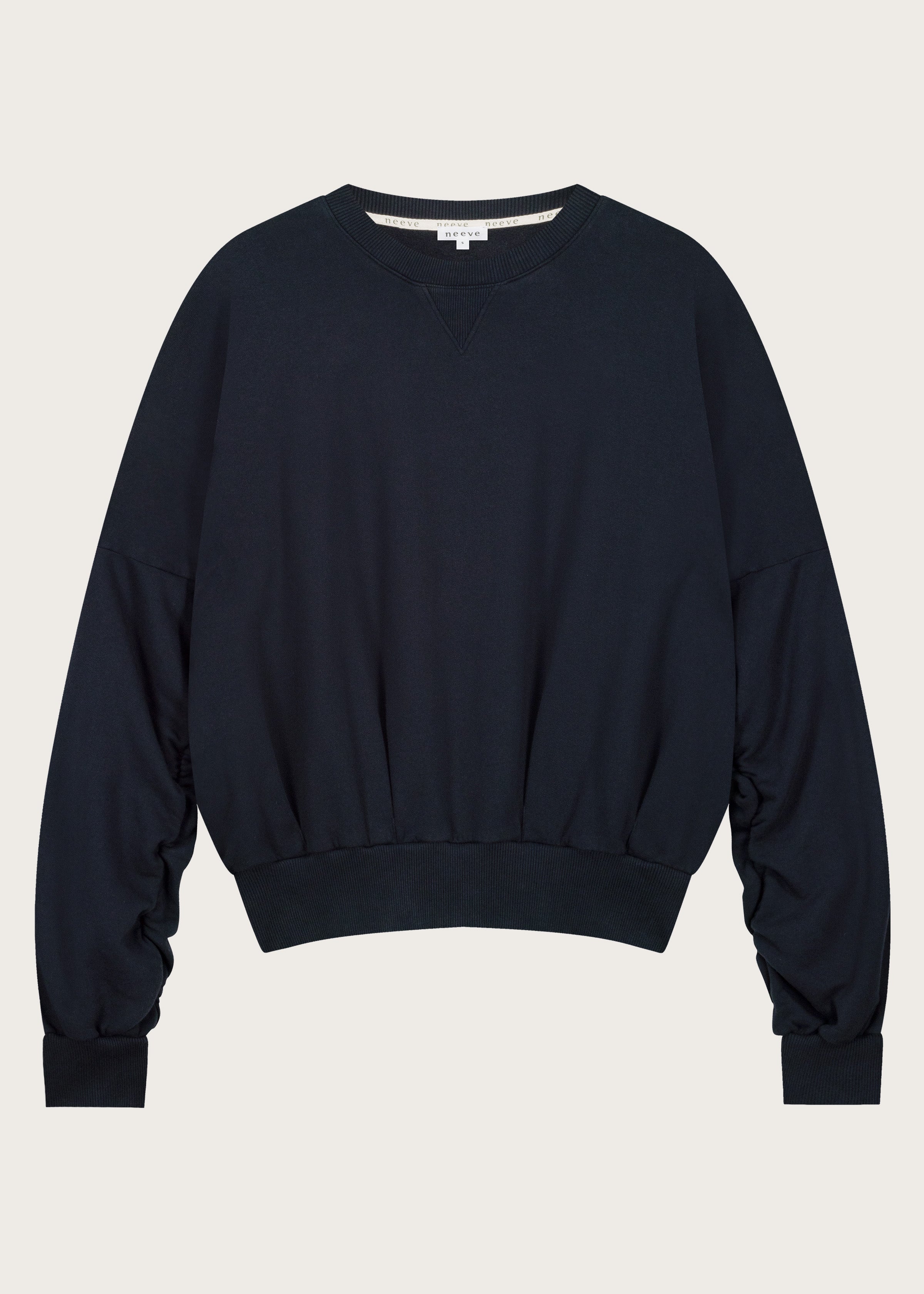The Blake cropped sweatshirt navy front view, 100% organic cotton fleece made in Portugal