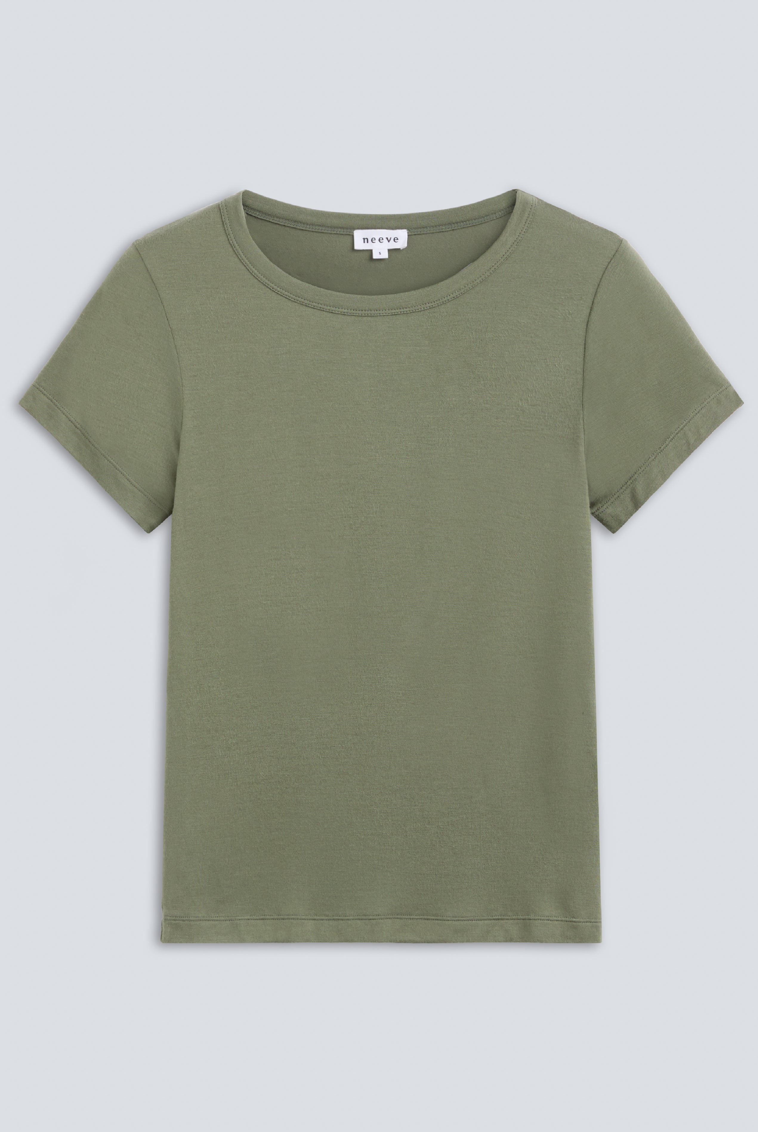 The Bobbie in Olive. 95% Micromodal with 5% elastane. Front view.