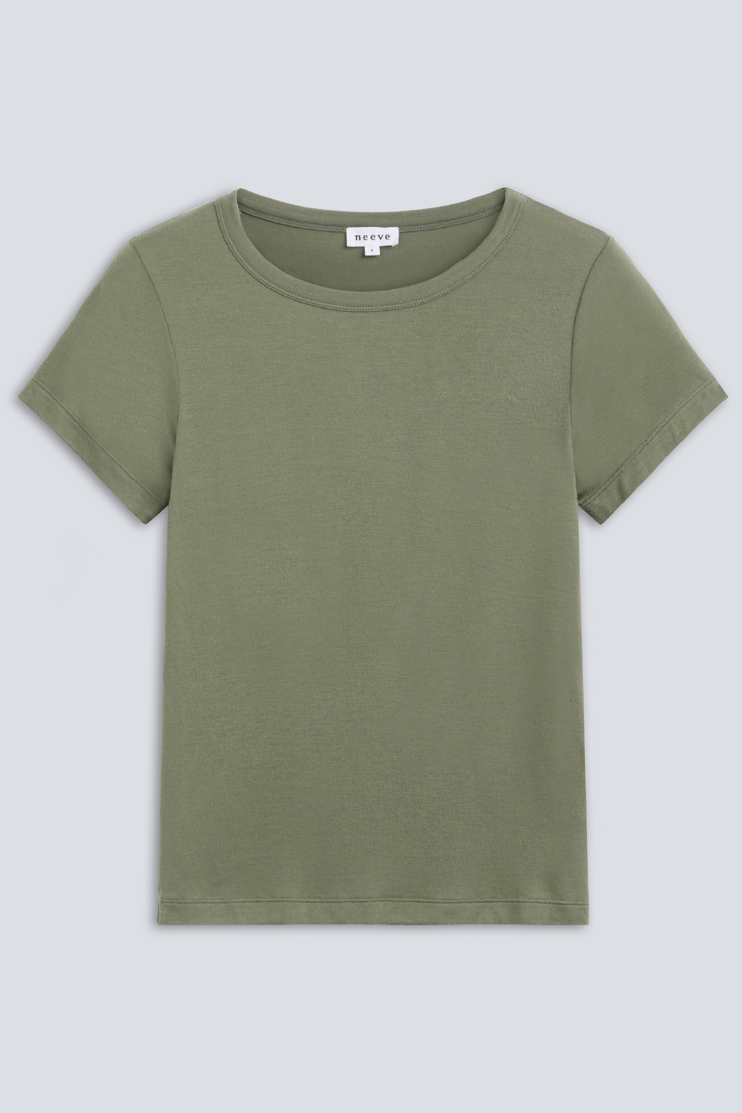 The Bobbie in Olive. 95% Micromodal with 5% elastane. Front view.