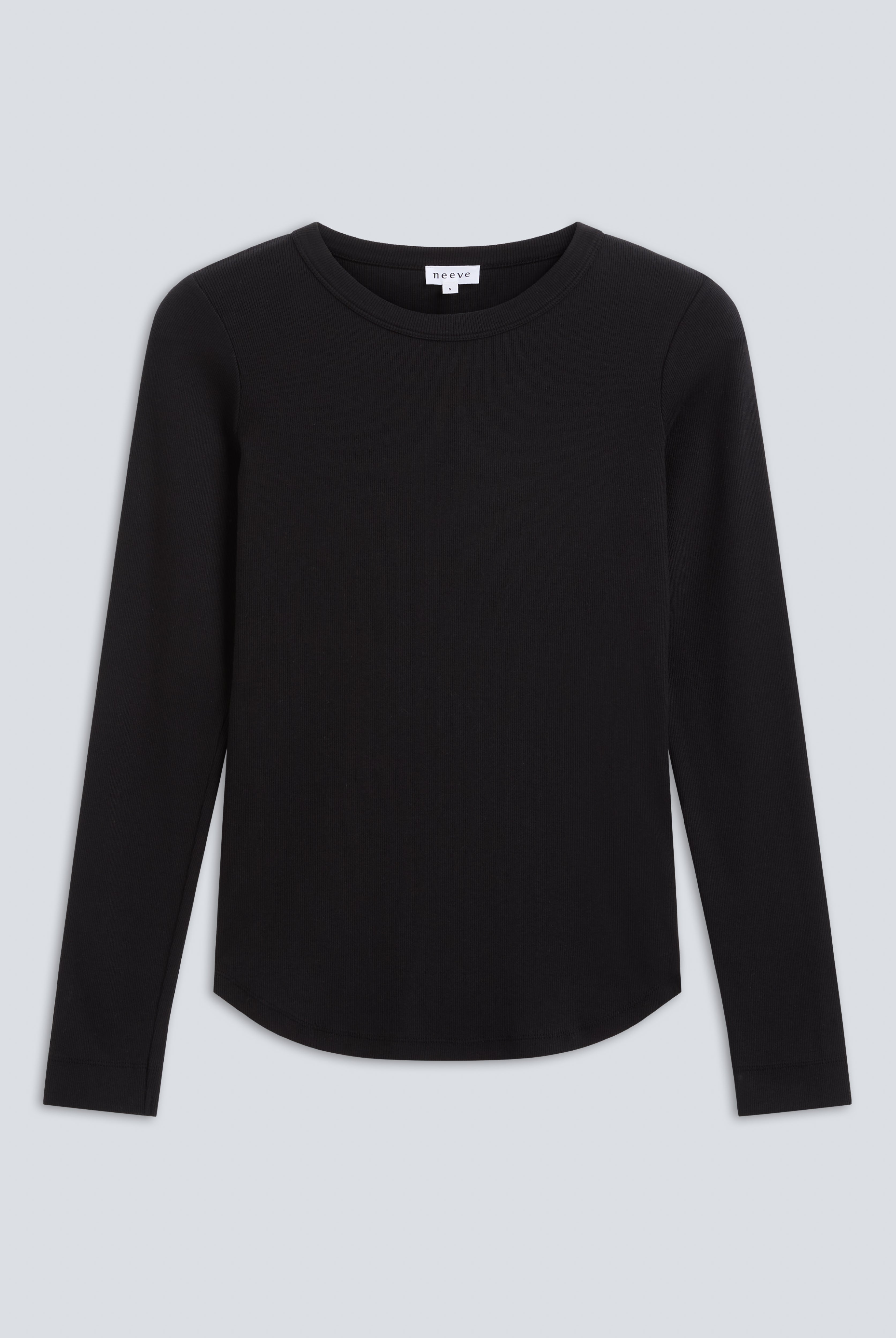 The Ella essential black long sleeve front view, 95% organic cotton made in Portugal