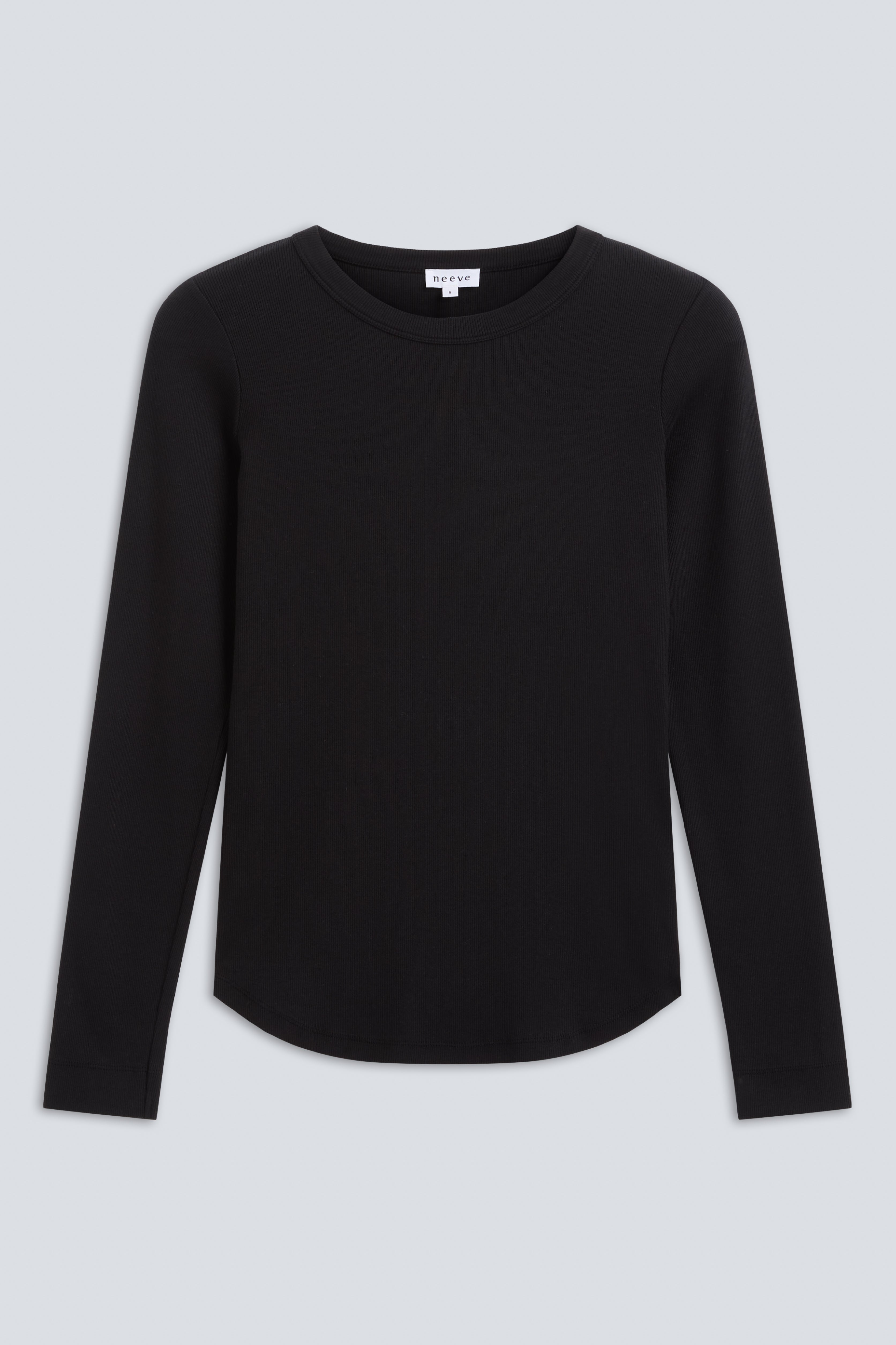 The Ella essential black long sleeve front view, 95% organic cotton made in Portugal