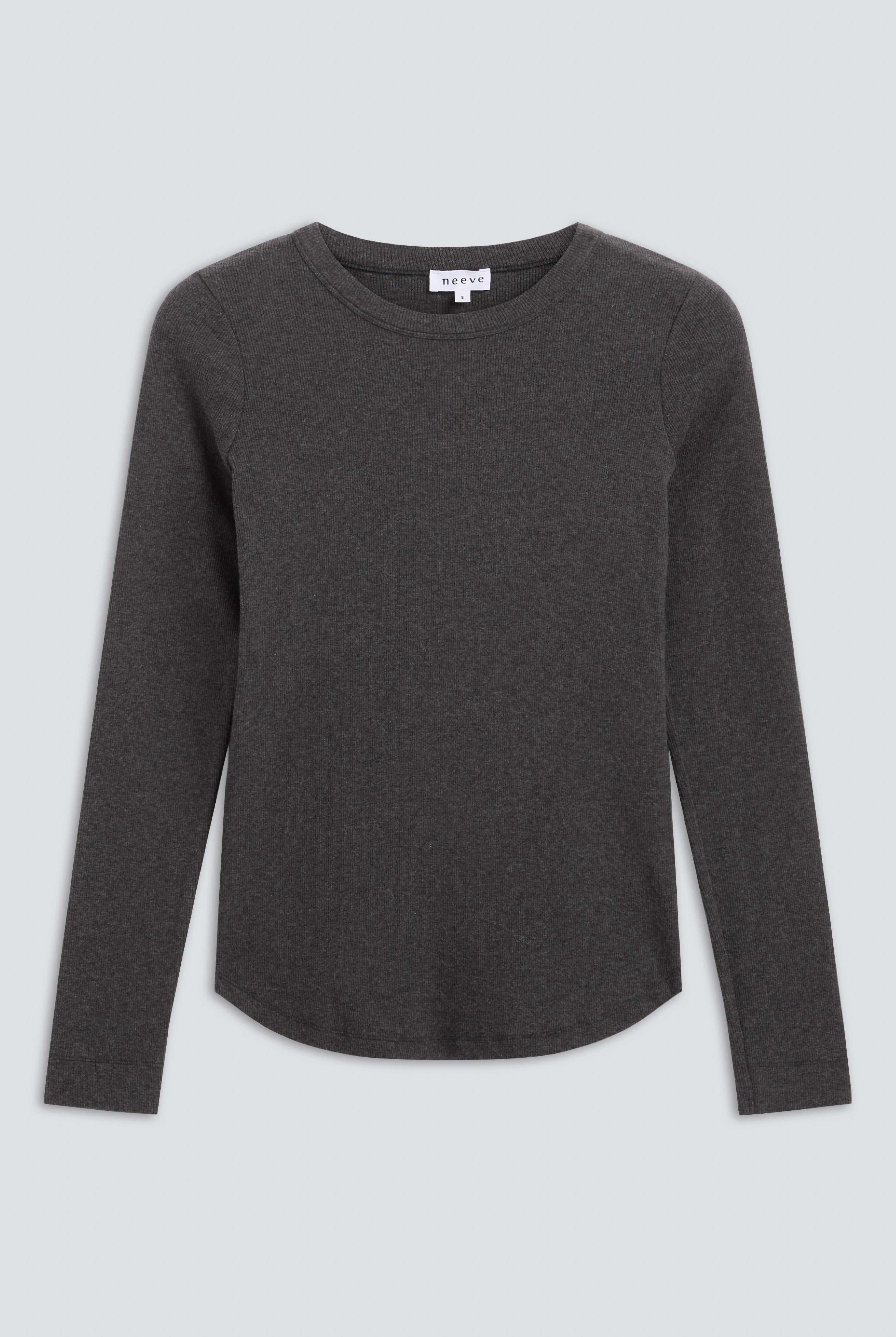he Ella long sleeve in dark grey melange front view, GOTS certified organic cotton