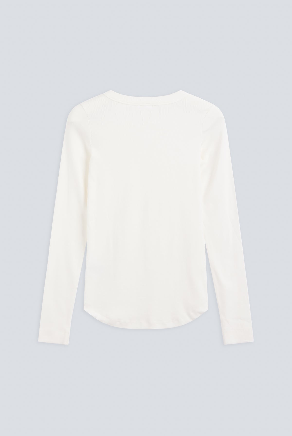 The Ella in Off-White. Crew-neck long sleeve. 95% organic cotton with 5% elastane. Back view.