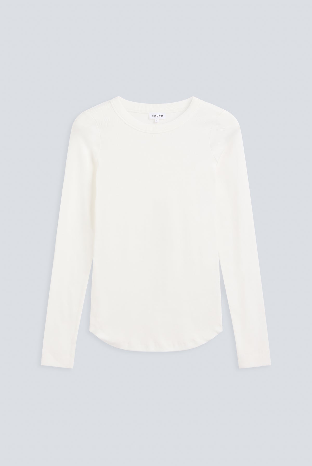 The Ella in Off-White. Crew-neck long sleeve. 95% organic cotton with 5% elastane. Front view.