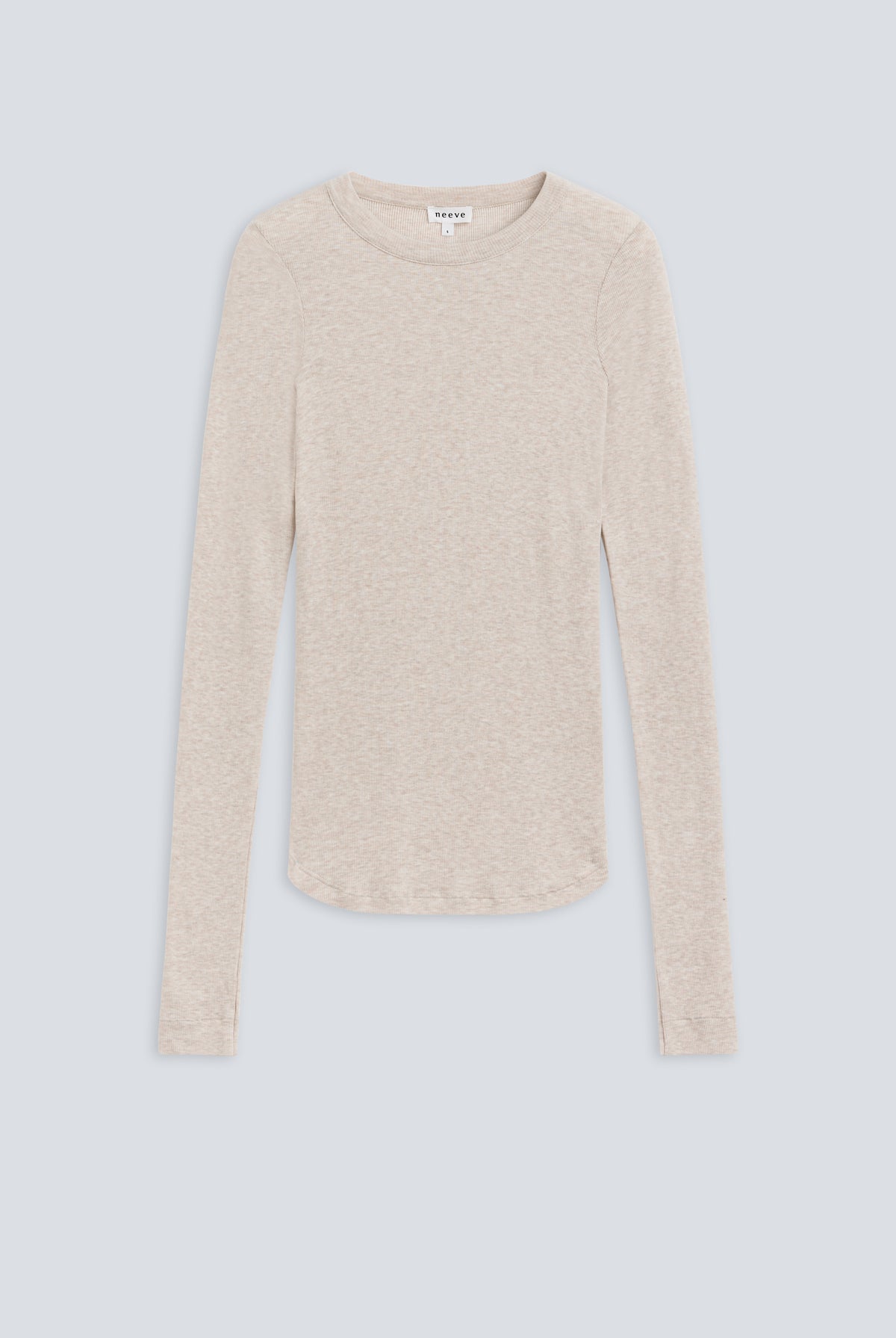 The Georgia in Beige Melange. Long sleeve. 98% modal with 2% elastane. Front view.