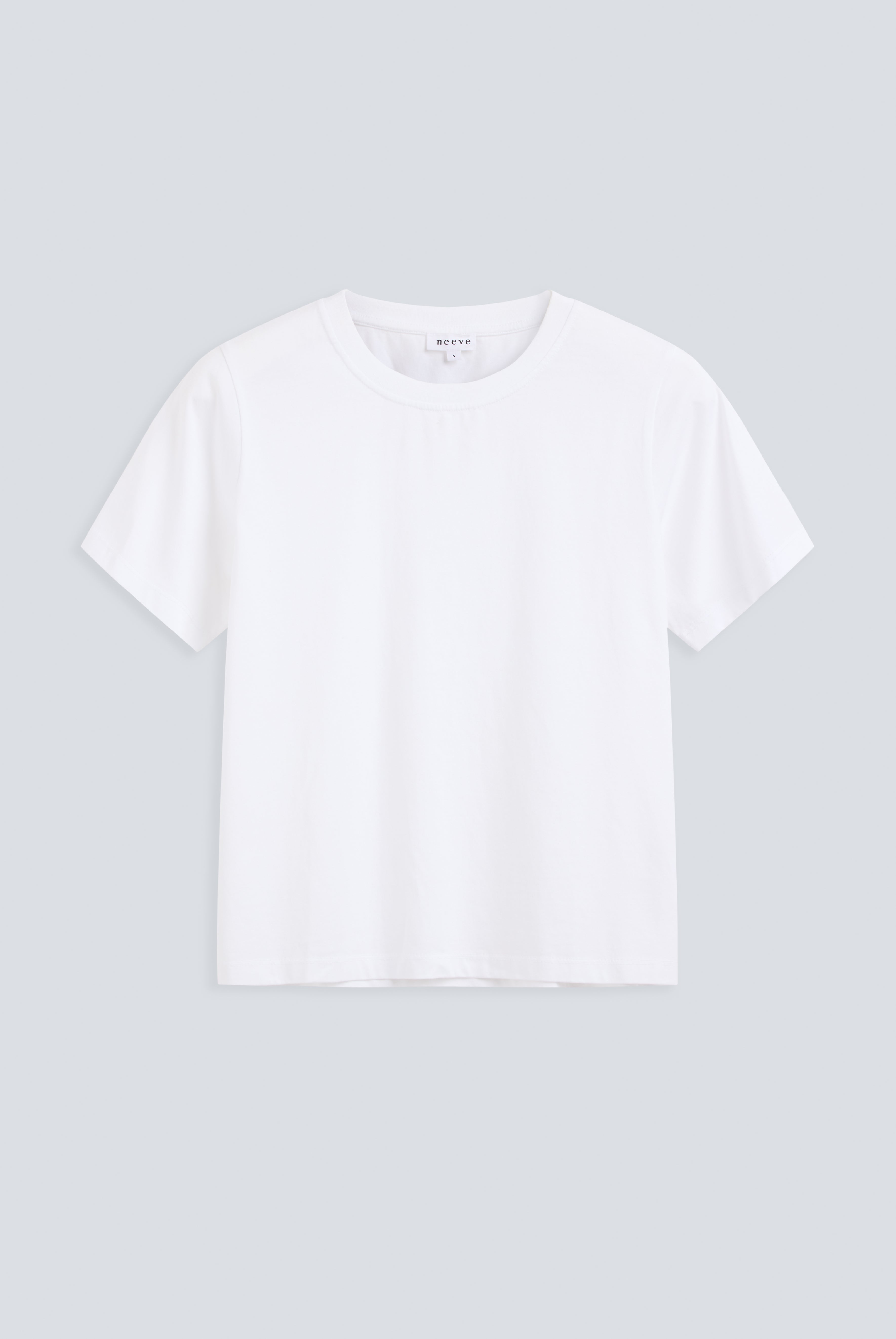 The Jill crew neck top in crispy white front view, 180g organic cotton, GOTS certified, made in Portugal