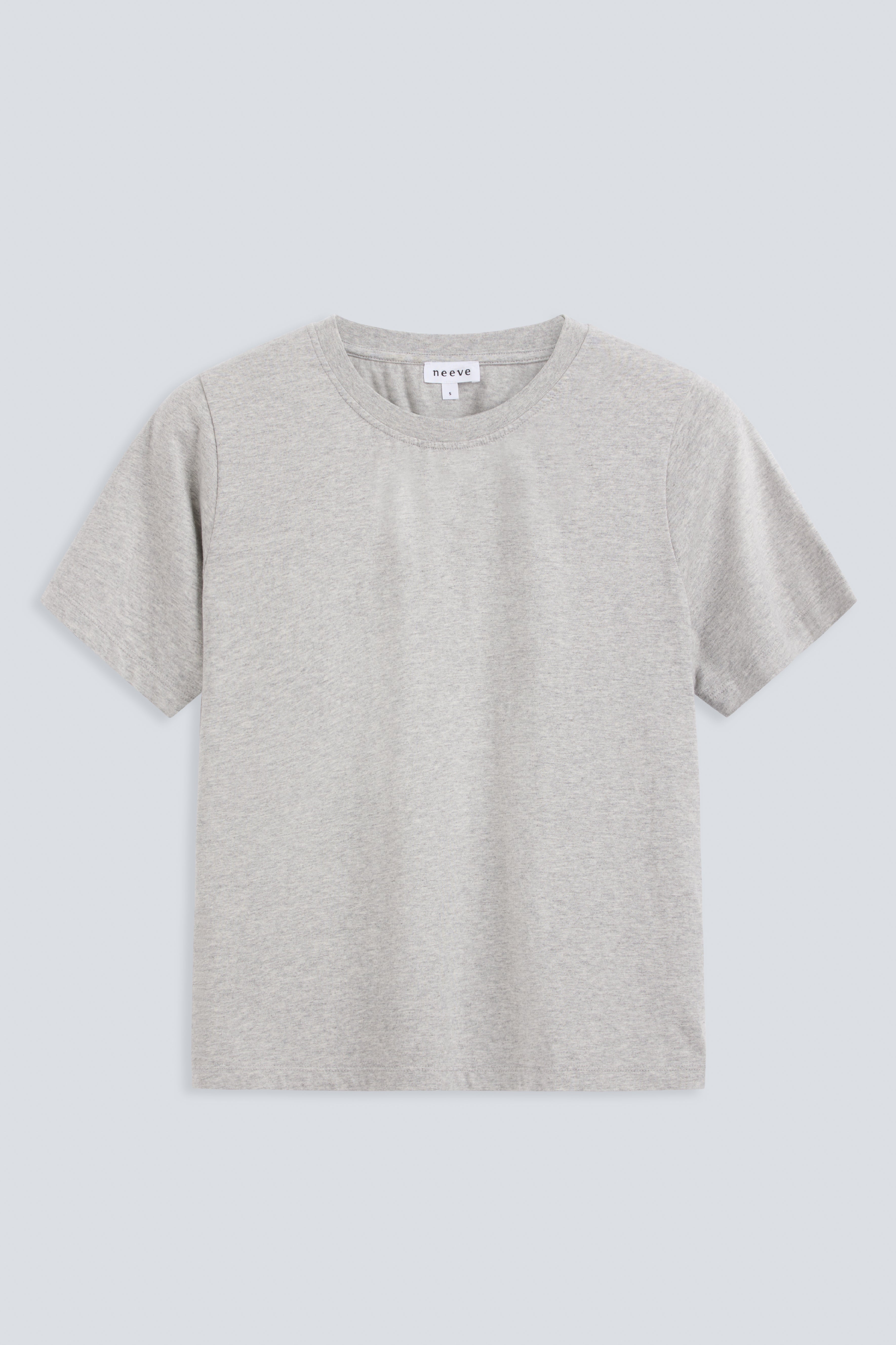 The Jill crew neck top in grey melange front view, 180g organic cotton, GOTS certified, made in Portugal
