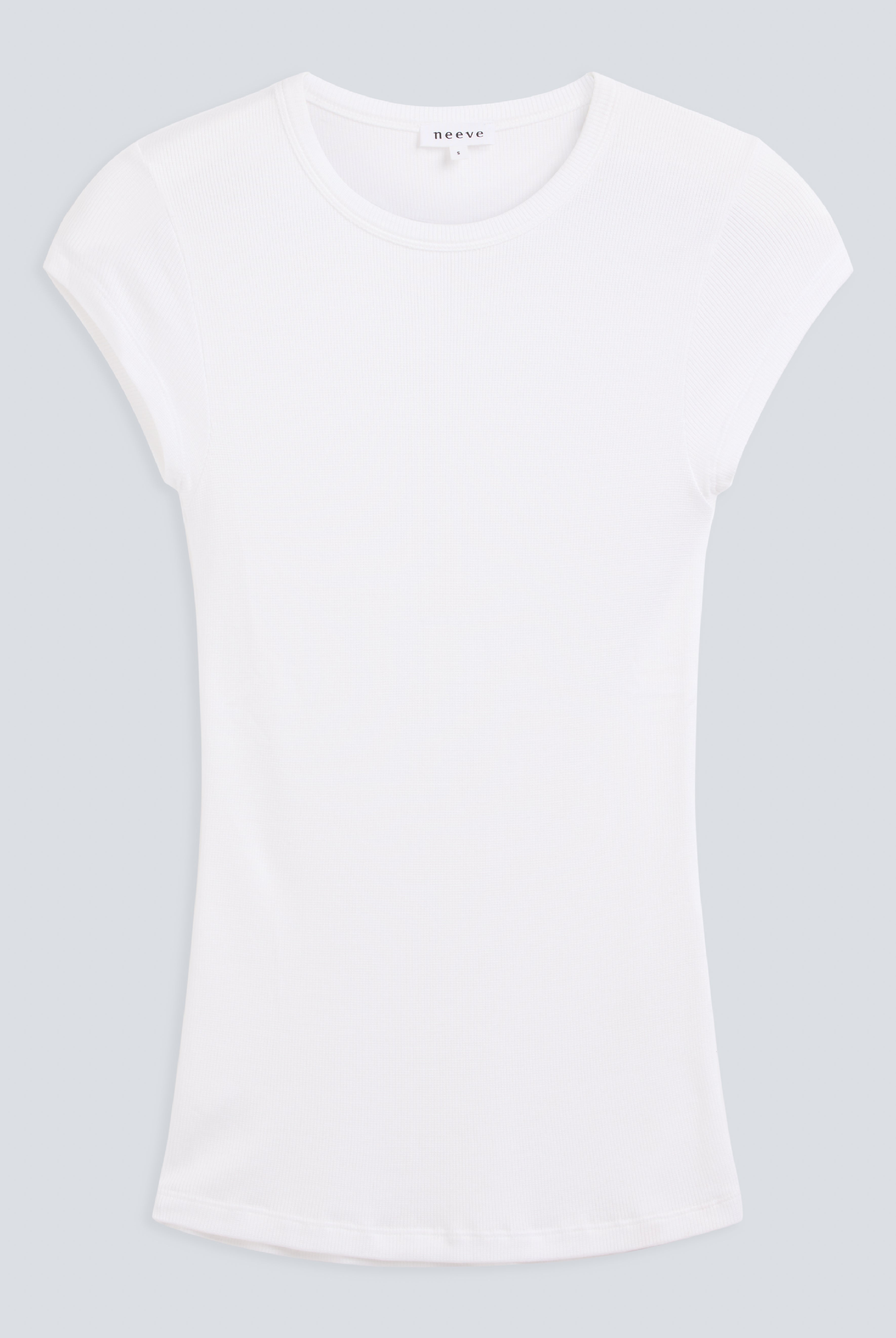 The Mika cap sleeve top in Crispy White. Front view. Ribbed modal fabric